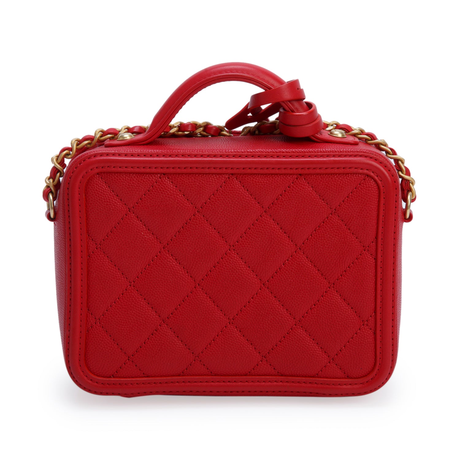 Chanel Red Caviar Quilted Small CC Filigree Vanity Case w/ Authenticity Card