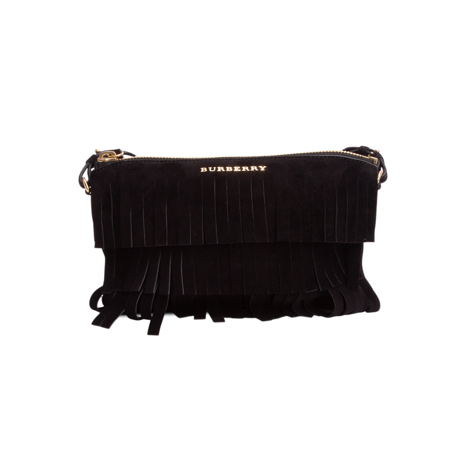 Burberry Black Suede Peyton Fringe Crossbody Bag