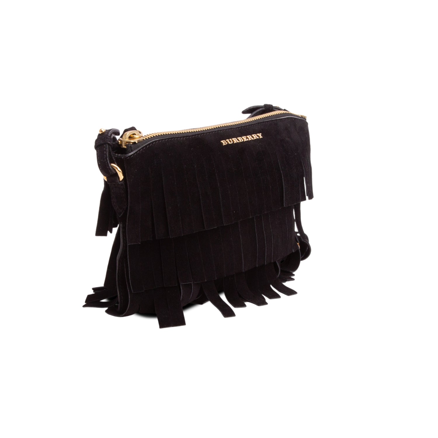 Burberry Black Suede Peyton Fringe Crossbody Bag