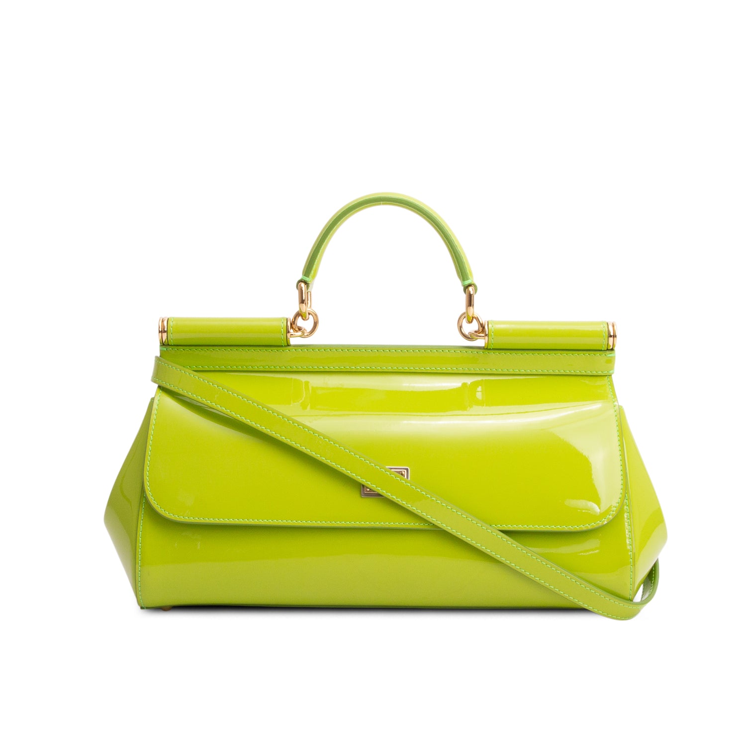 Dolce & Gabbana Green Patent Leather Medium Sicily w/ Authenticity Card & Strap