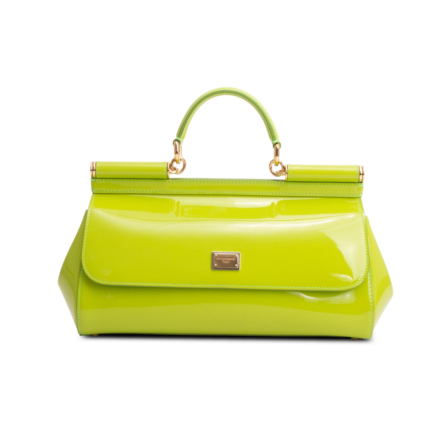 Dolce & Gabbana Green Patent Leather Medium Sicily w/ Authenticity Card & Strap