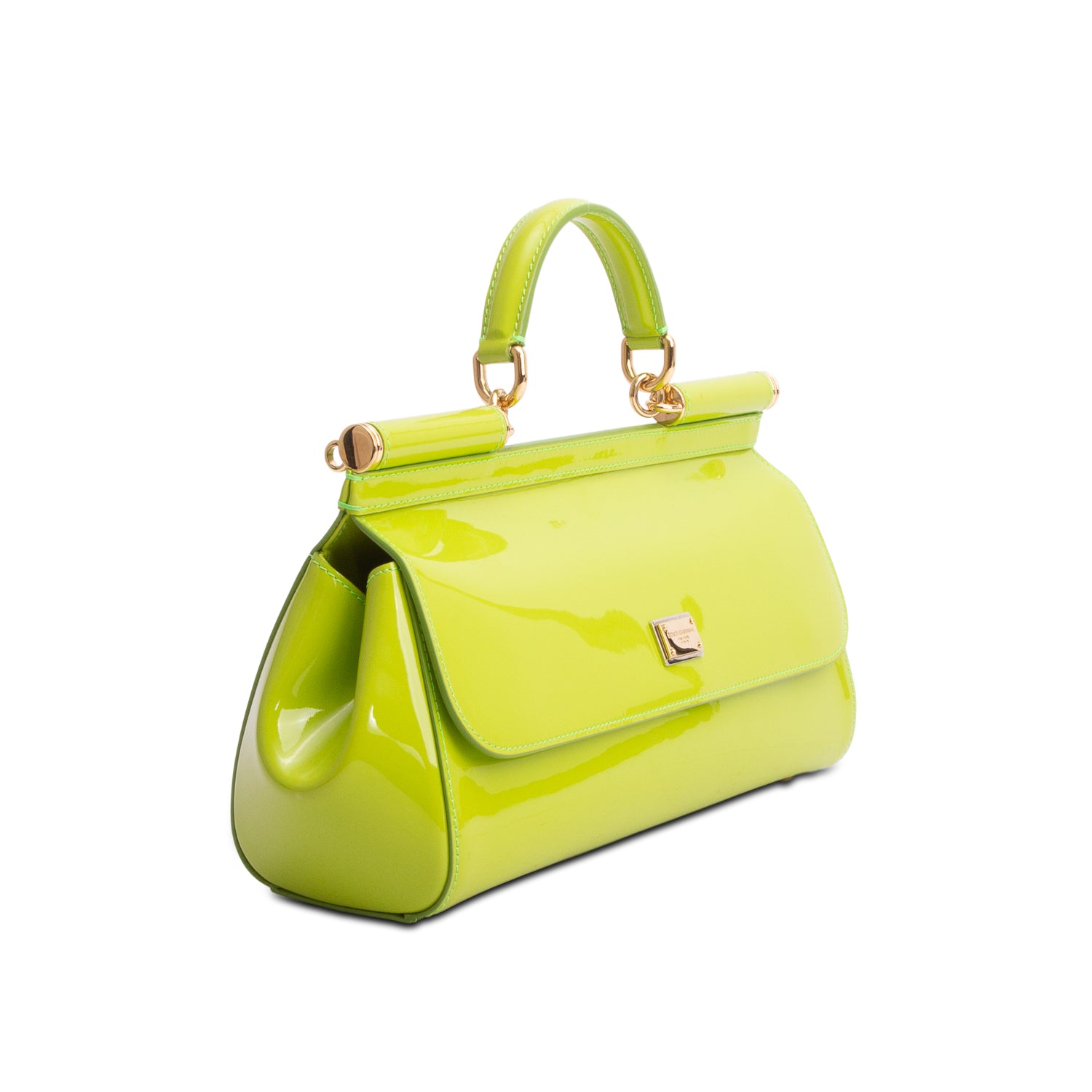 Dolce & Gabbana Green Patent Leather Medium Sicily w/ Authenticity Card & Strap