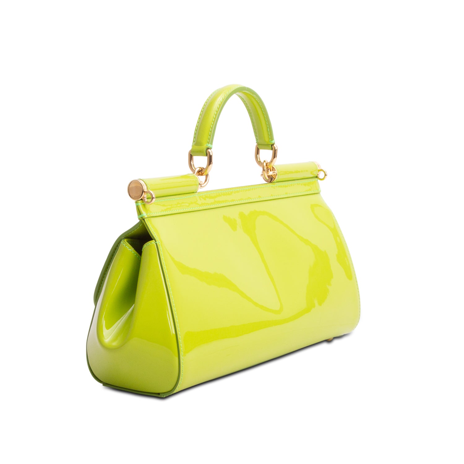 Dolce & Gabbana Green Patent Leather Medium Sicily w/ Authenticity Card & Strap