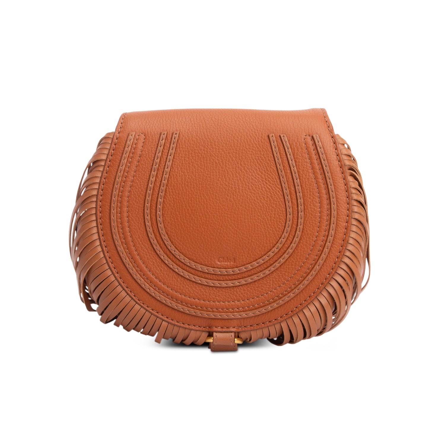 Chloe Brown Calfskin Leather Small Marcie Fringe Crossbody Bag