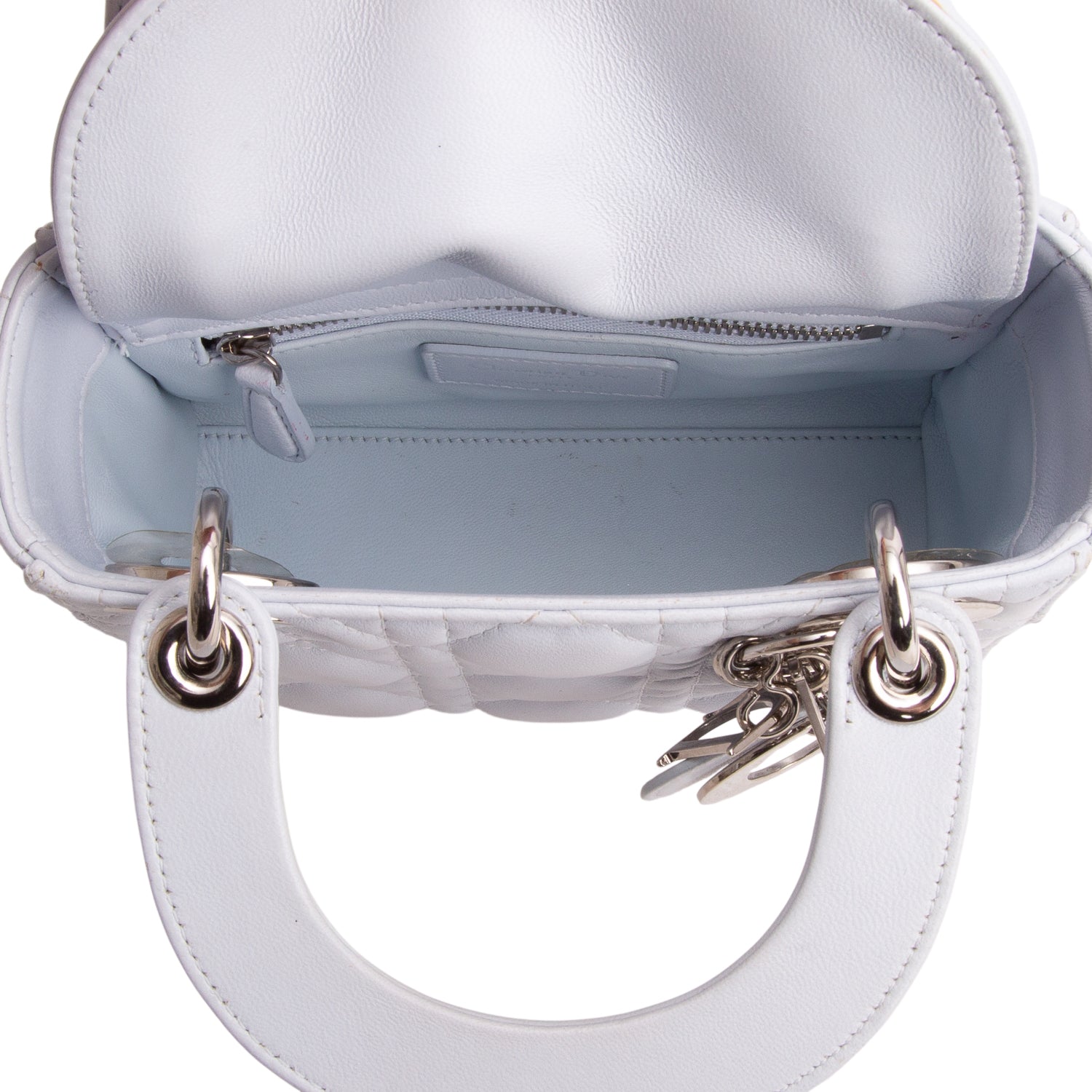 Christian Dior Blue Lambskin Leather Cannage Mini Lady Dior Crystal Strap w/ Box & Authenticity Card