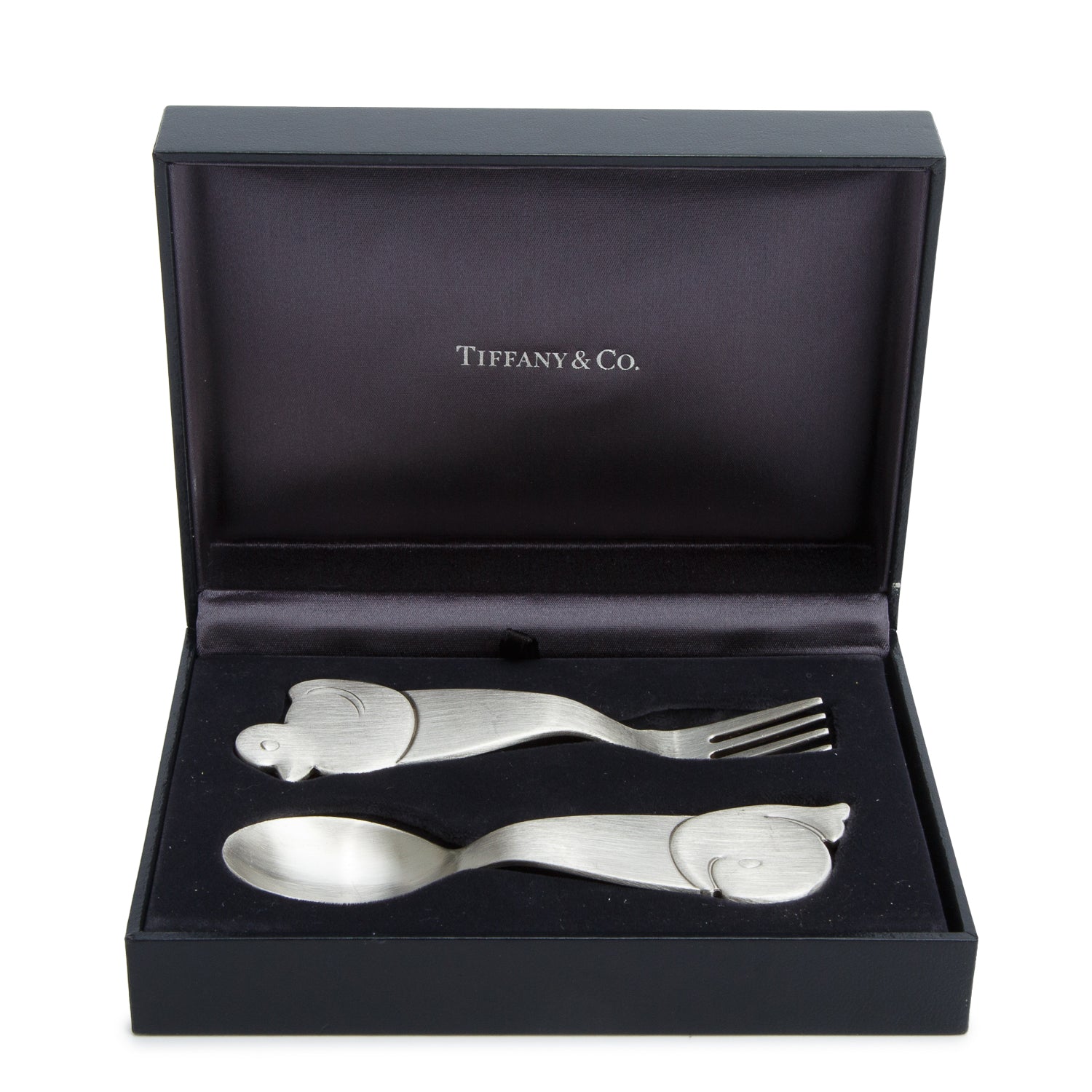 Tiffany & Co. Sterling Silver Duck & Whale Fork & Spoon Baby Set w/ Box