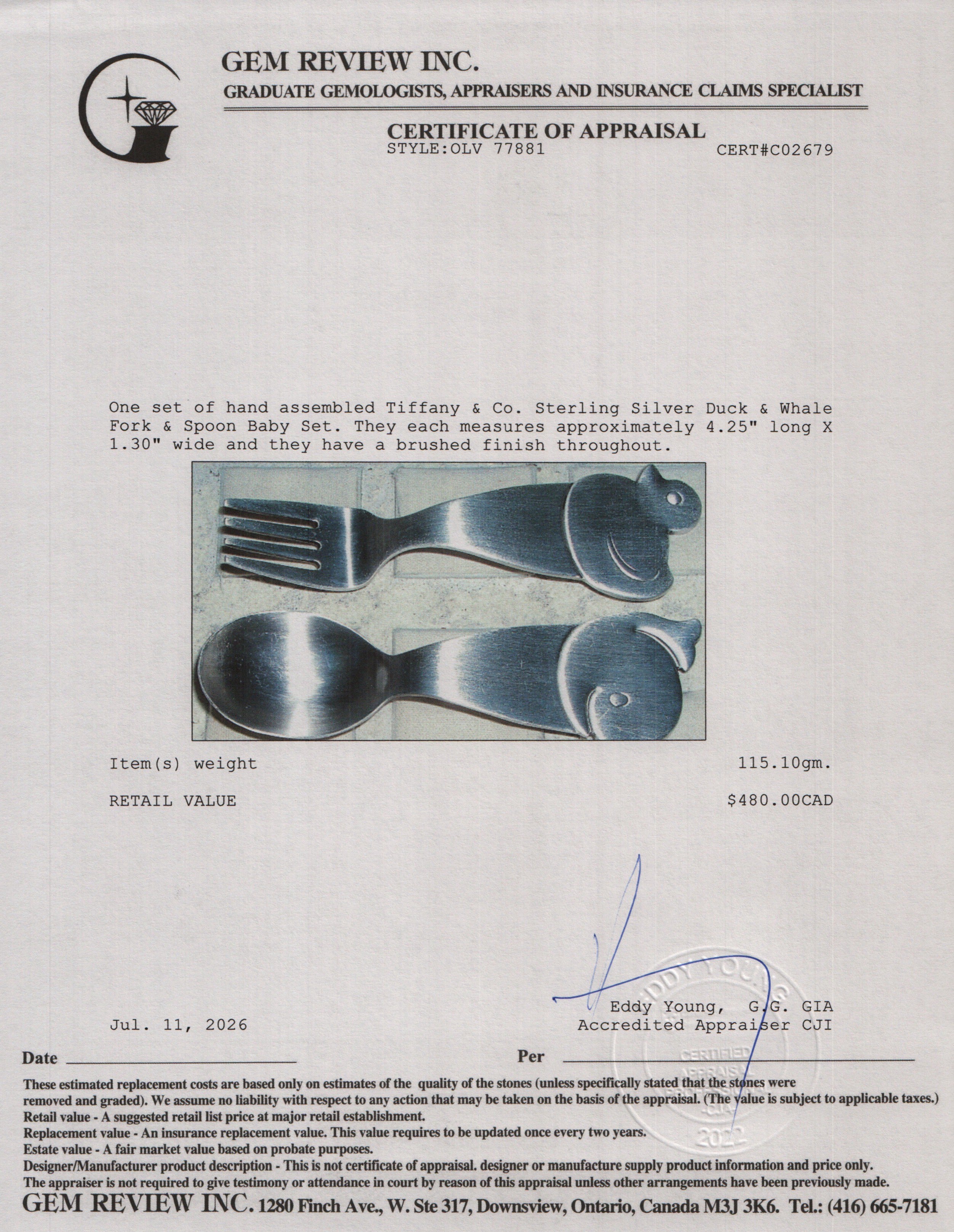 Tiffany & Co. Sterling Silver Duck & Whale Fork & Spoon Baby Set w/ Box