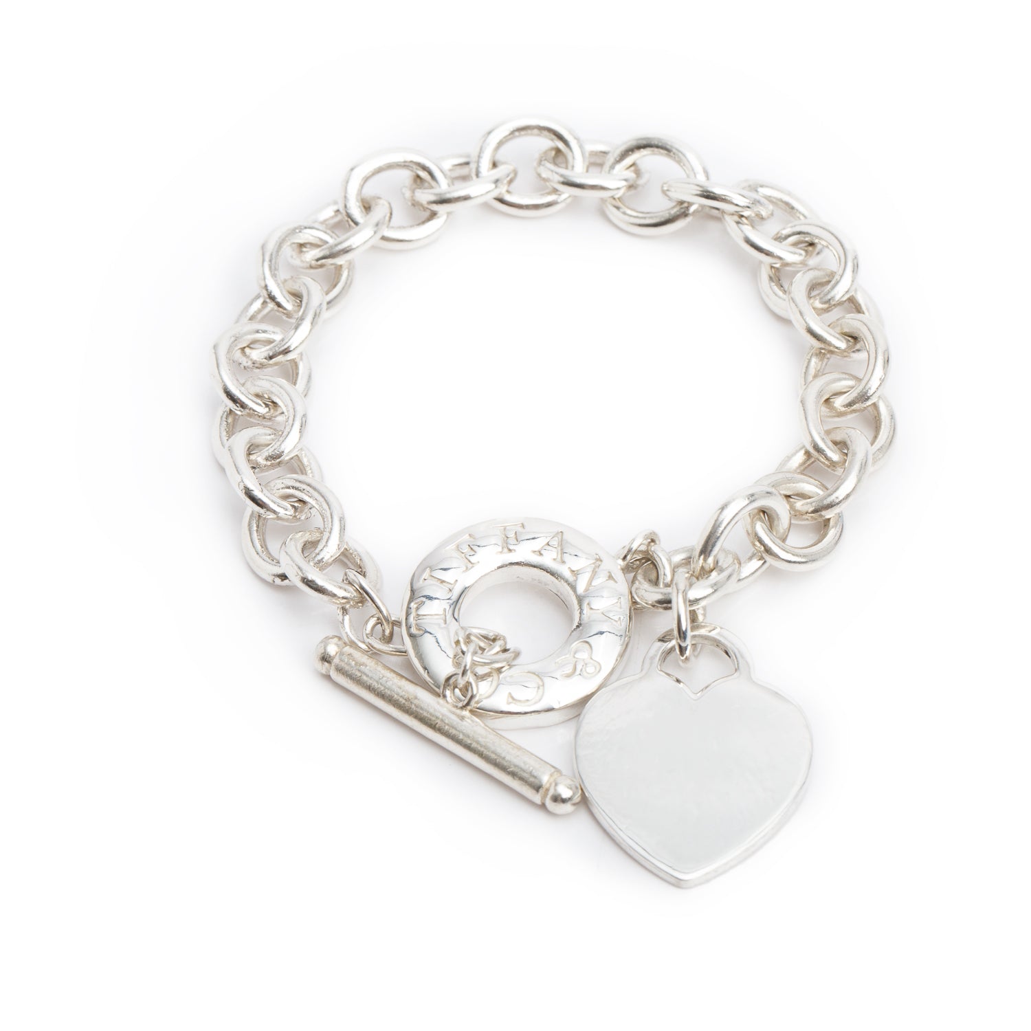 Tiffany & Co. Sterling Silver Heart Tag Charm Bracelet with Toggle Clasp