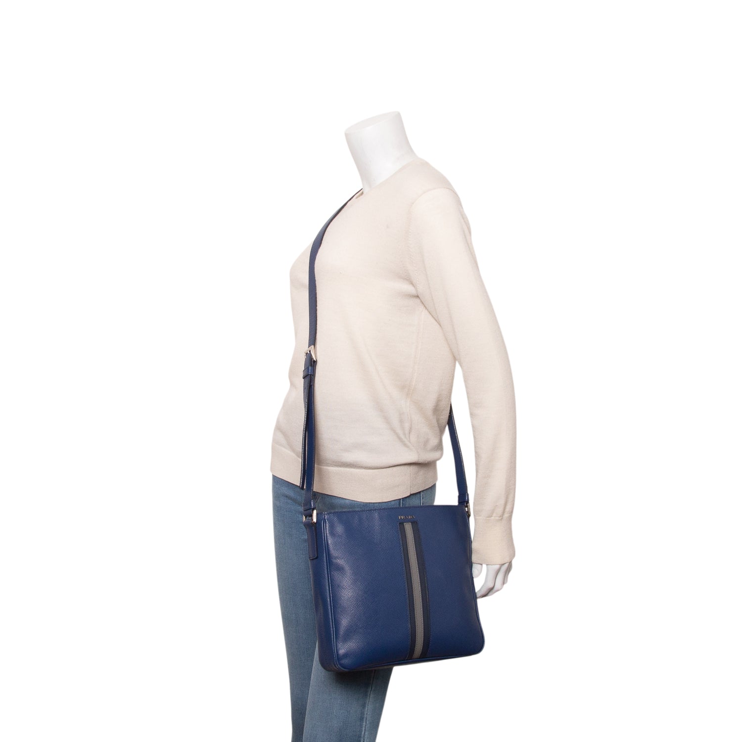 Prada Blue Saffiano Mesenger Bag w/ Authenticity Card
