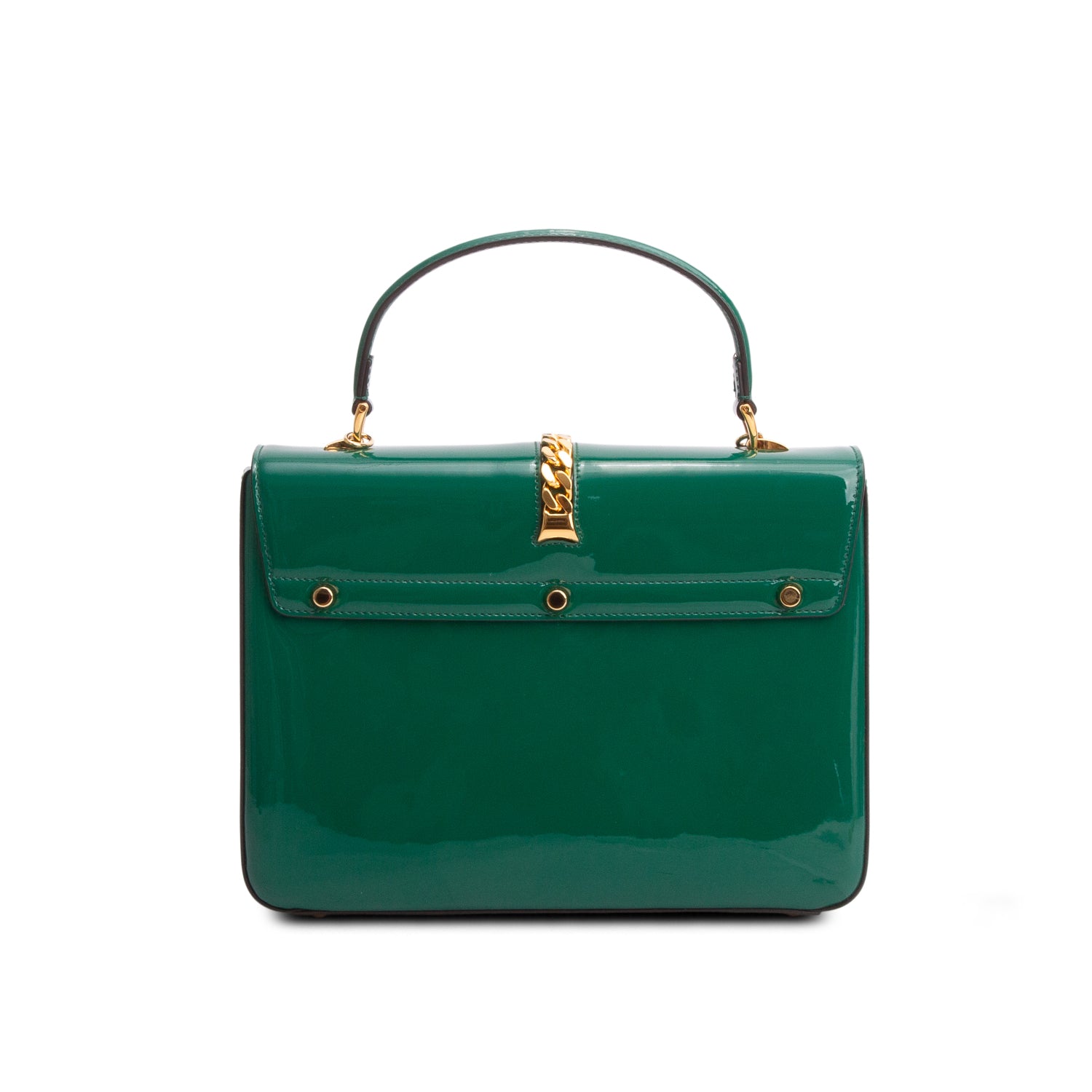 Gucci Green Mousse Top Patent Small Sylvie 1969 Small Top Handle Bag w/ Chain