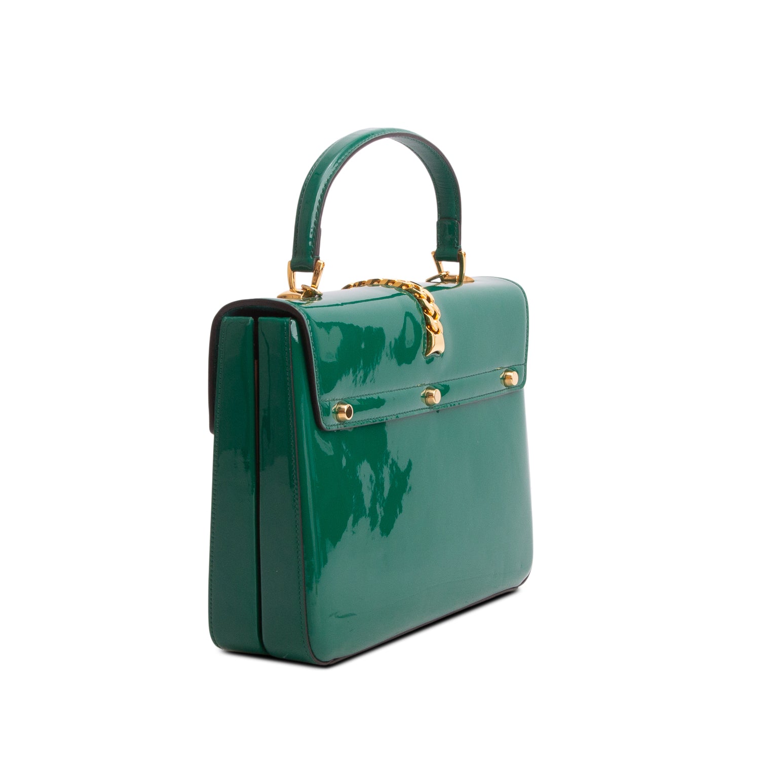 Gucci Green Mousse Top Patent Small Sylvie 1969 Small Top Handle Bag w/ Chain