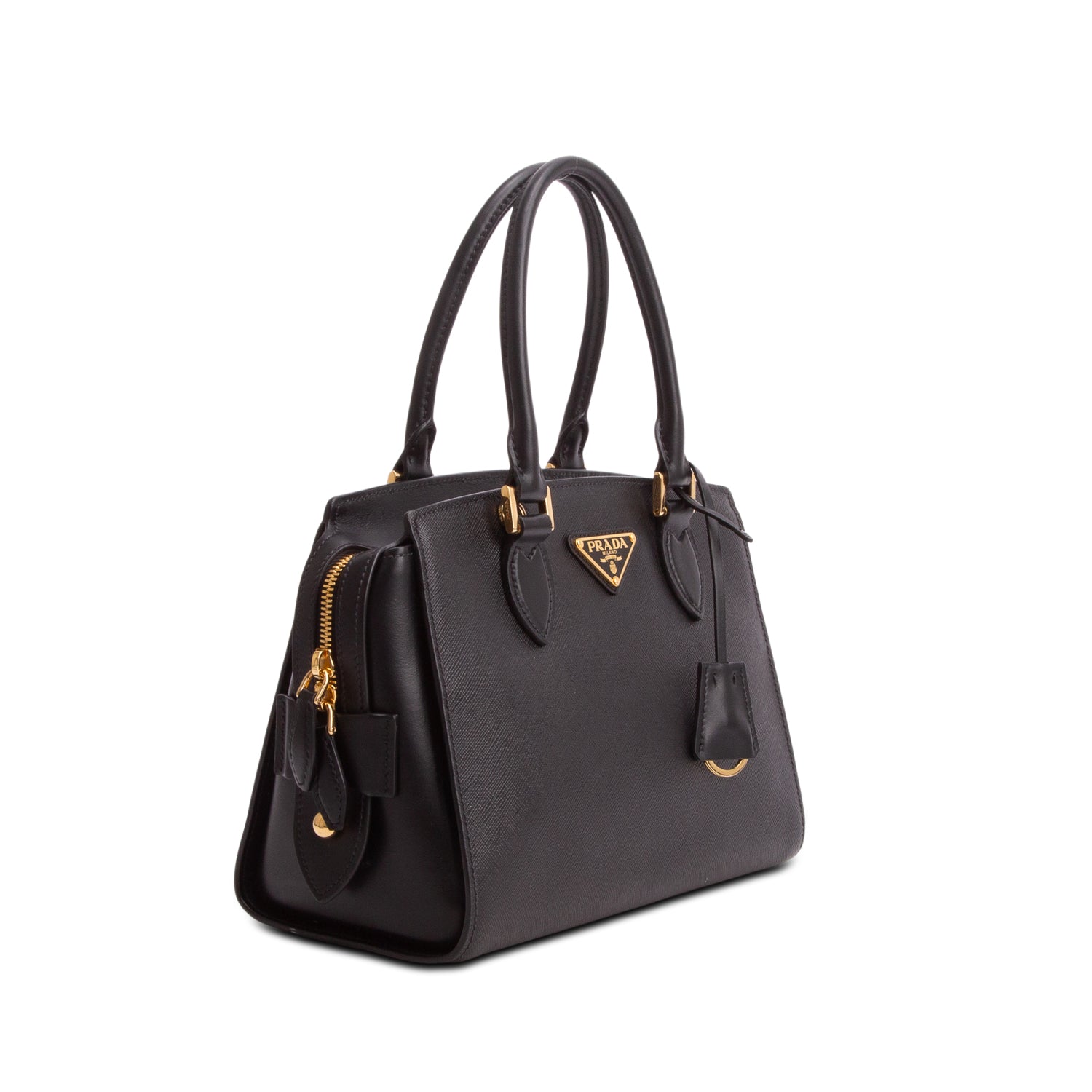 Prada Black Saffiano Soft Calfskin Small Zippered Tote w/ Strap