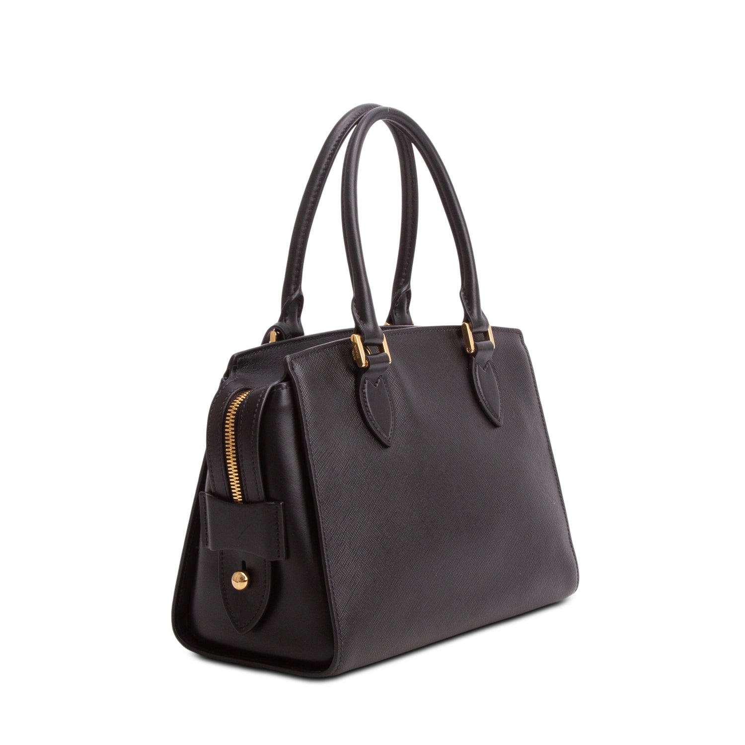 Prada Black Saffiano Soft Calfskin Small Zippered Tote w/ Strap