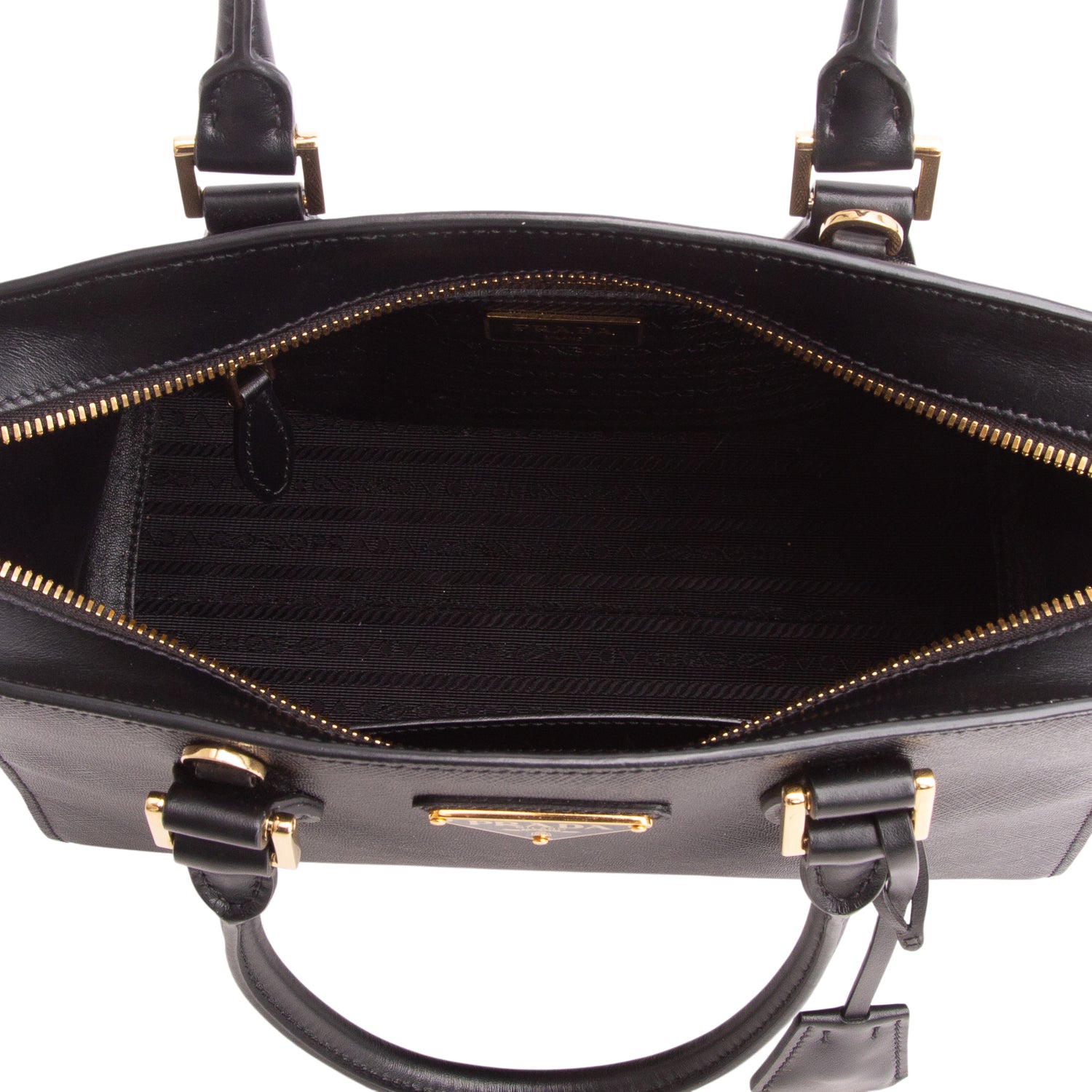 Prada Black Saffiano Soft Calfskin Small Zippered Tote w/ Strap