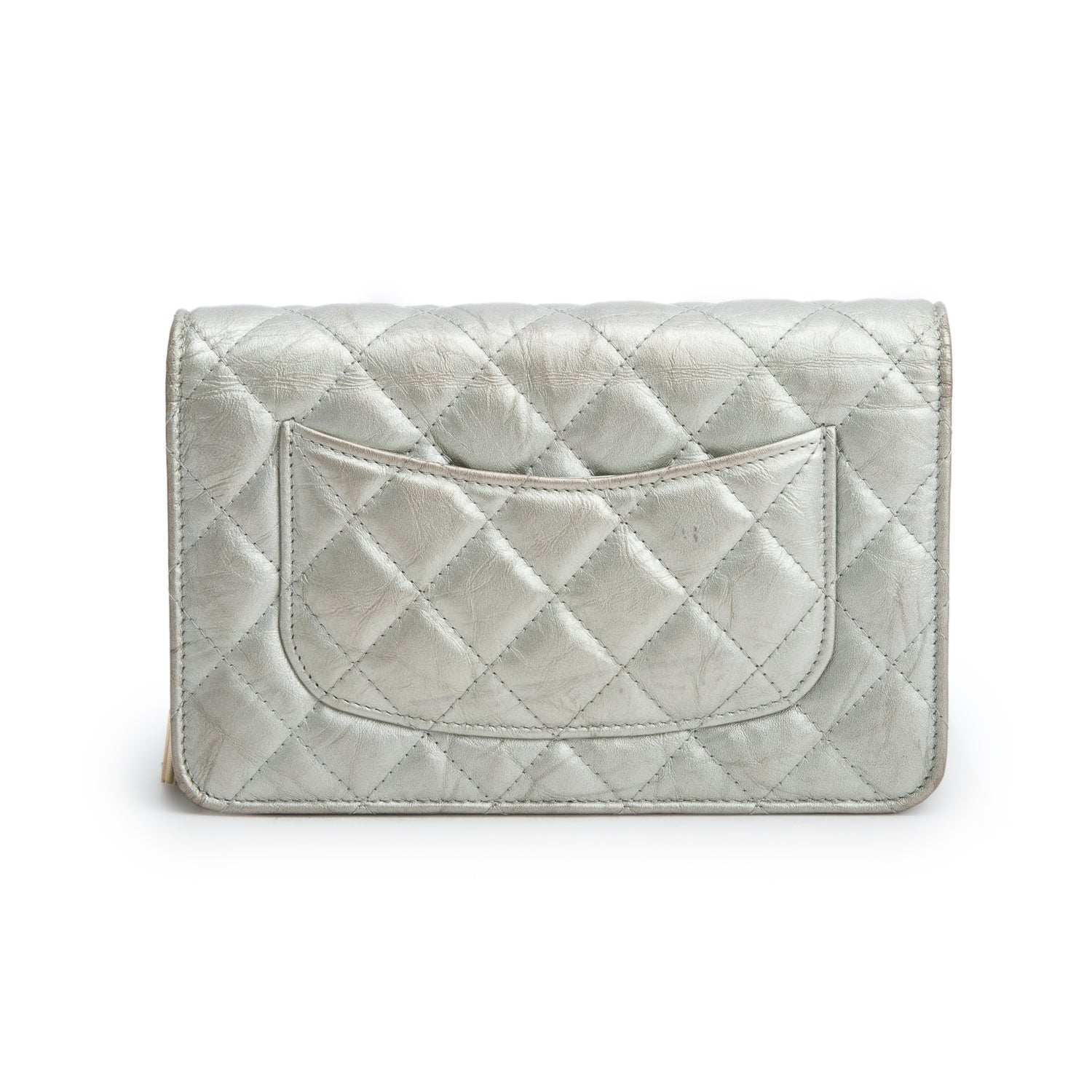 Chanel Silver Lambskin Quilted Wallet on Chain WOC