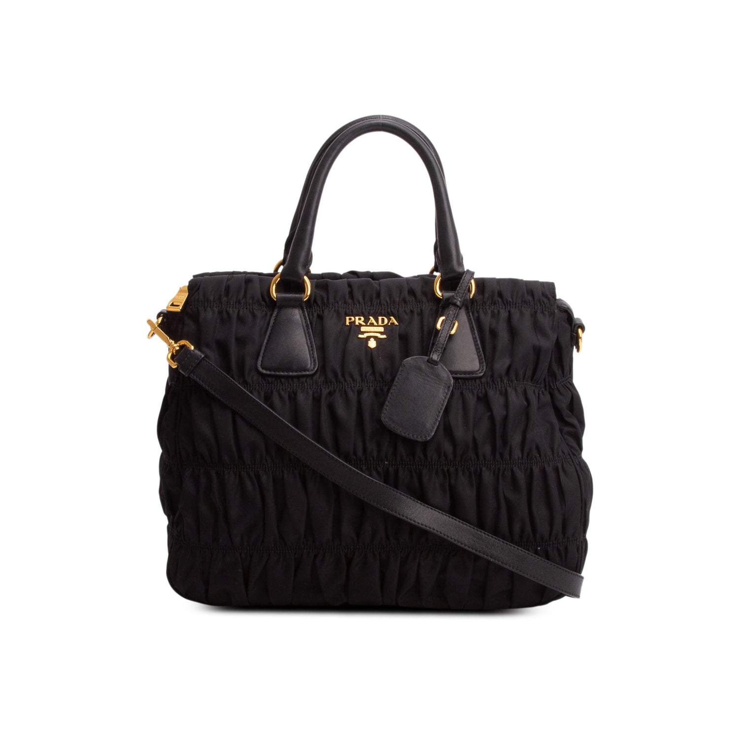 Prada Black Tessuto Nylon Gaufre Tote w/ Strap & Authenticity Card