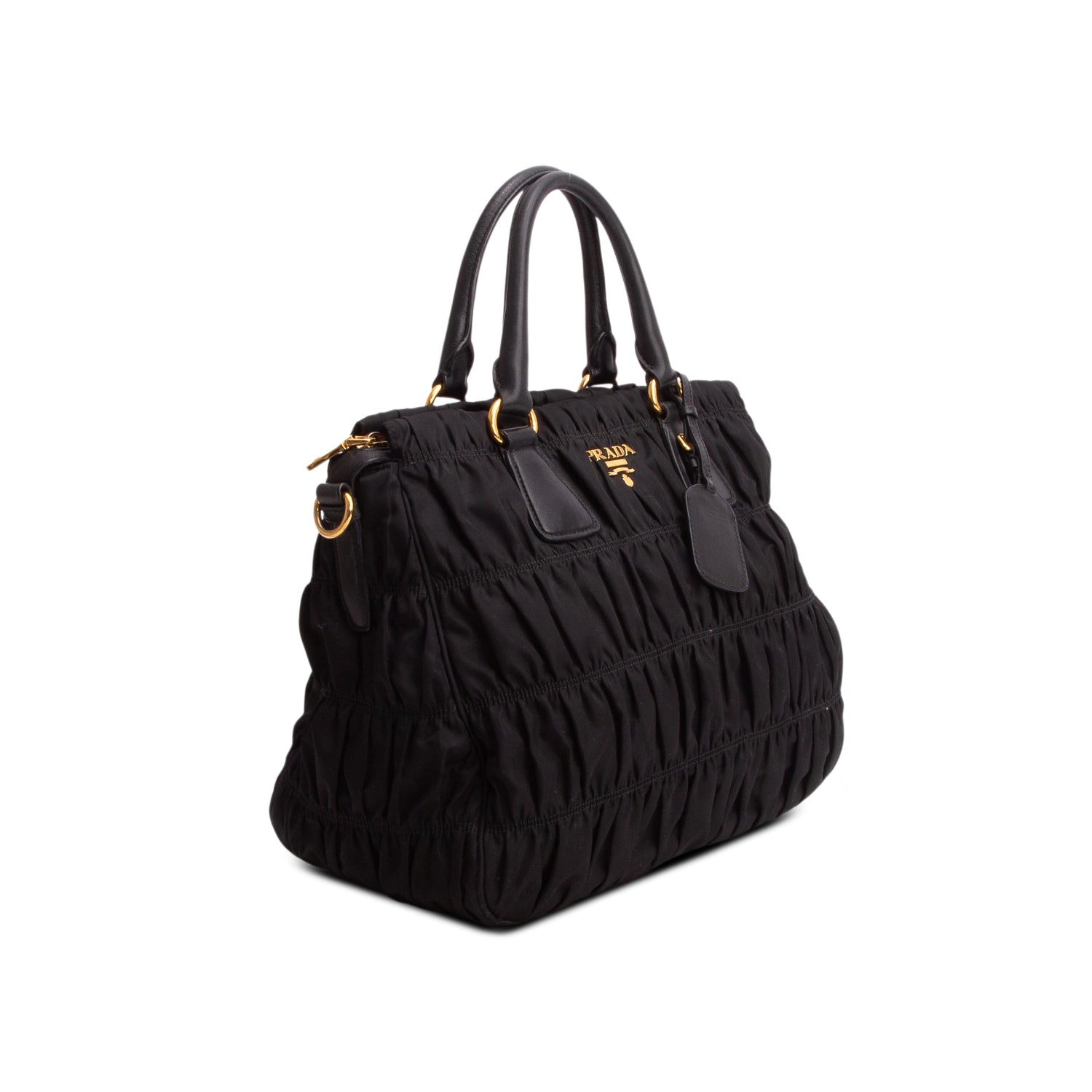 Prada Black Tessuto Nylon Gaufre Tote w/ Strap & Authenticity Card