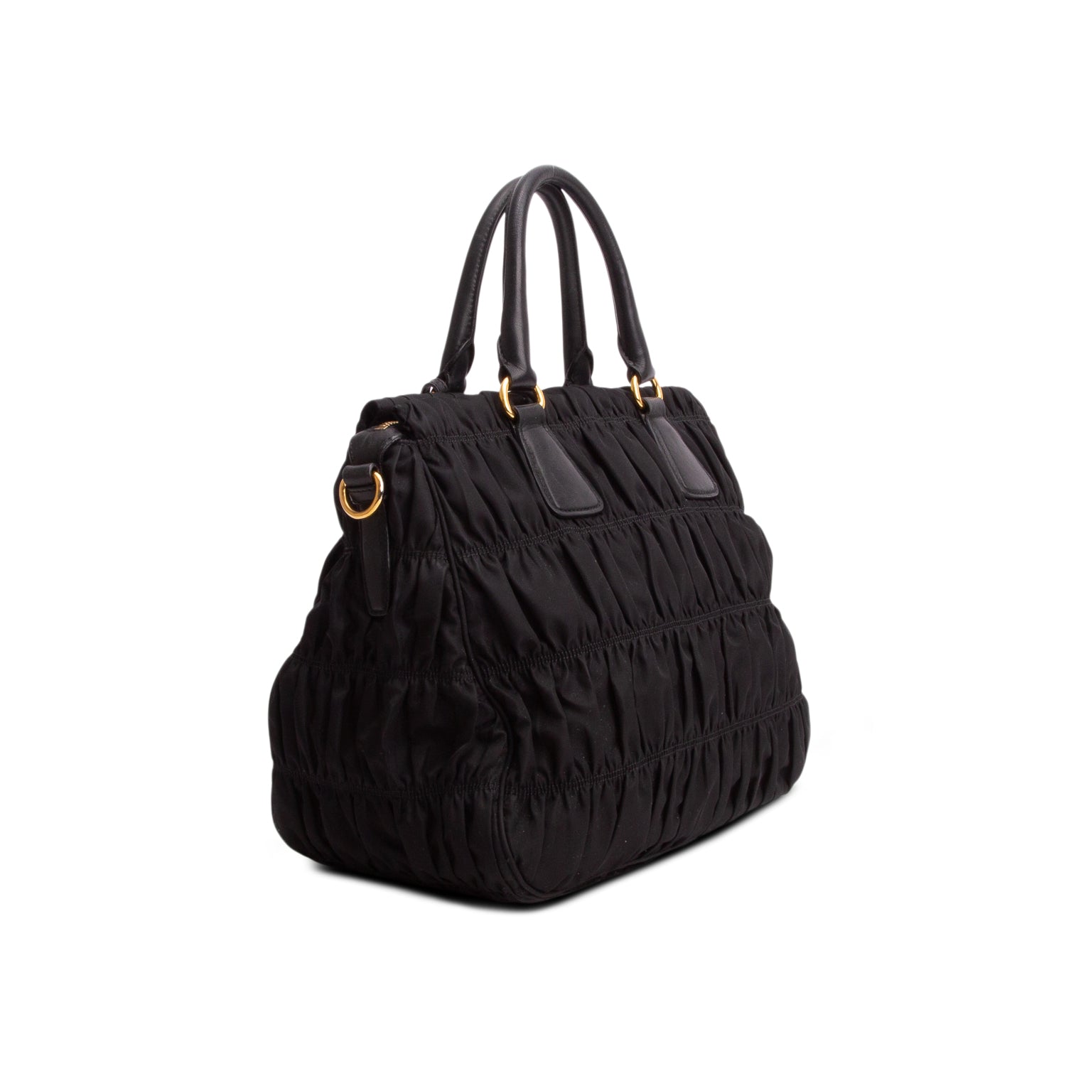 Prada Black Tessuto Nylon Gaufre Tote w/ Strap & Authenticity Card