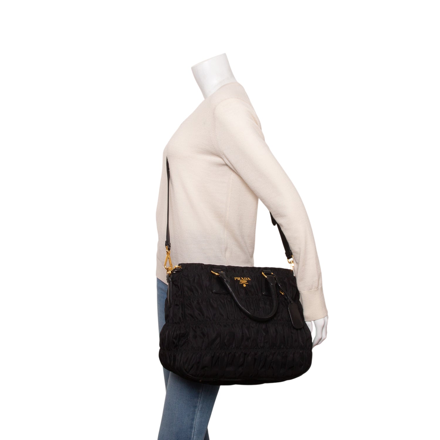 Prada Black Tessuto Nylon Gaufre Tote w/ Strap & Authenticity Card