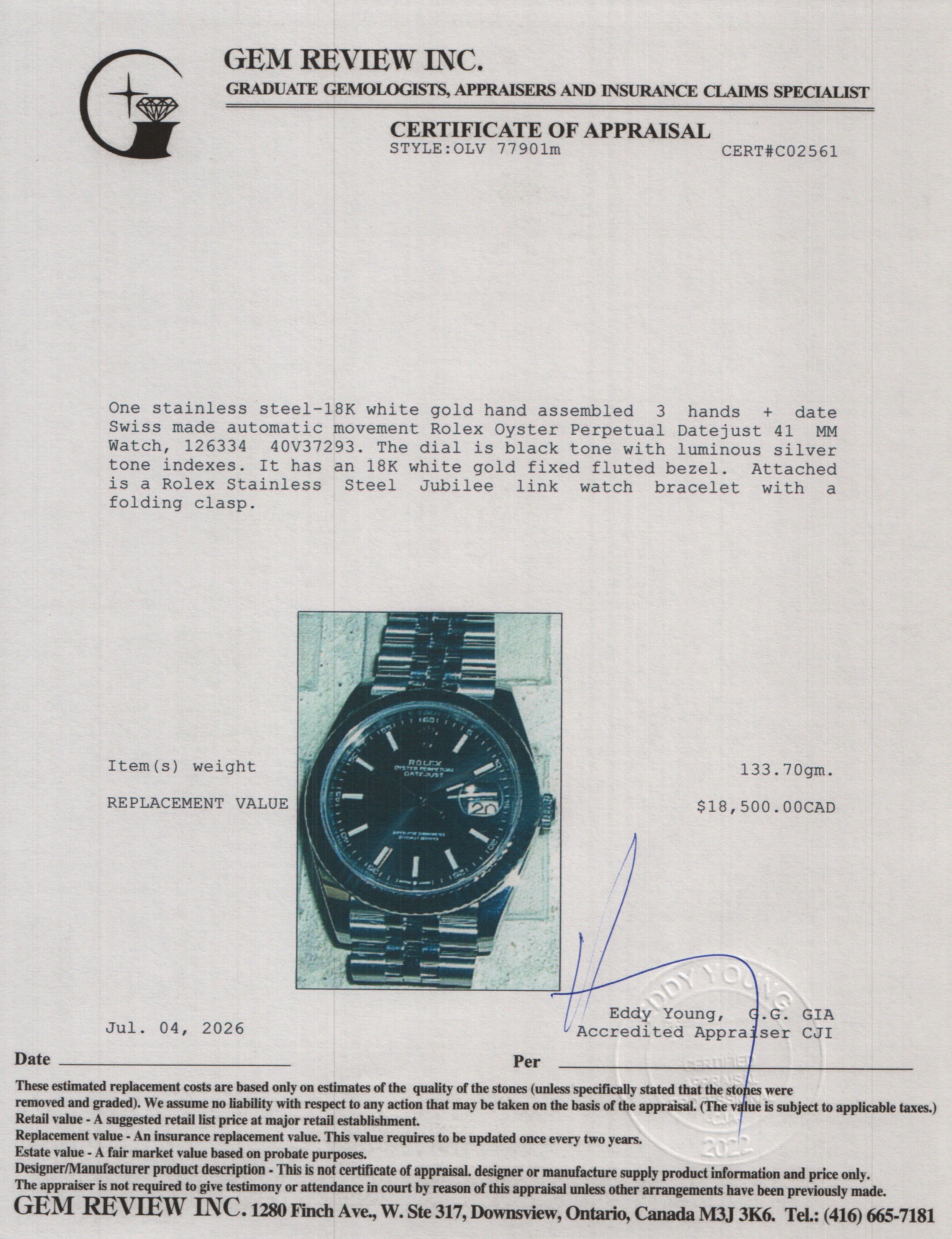 Rolex 2023 Stainless Steel Oyster Perpetual Datejust 41 MM Watch Black Dial 126334 w/ Box & Papers