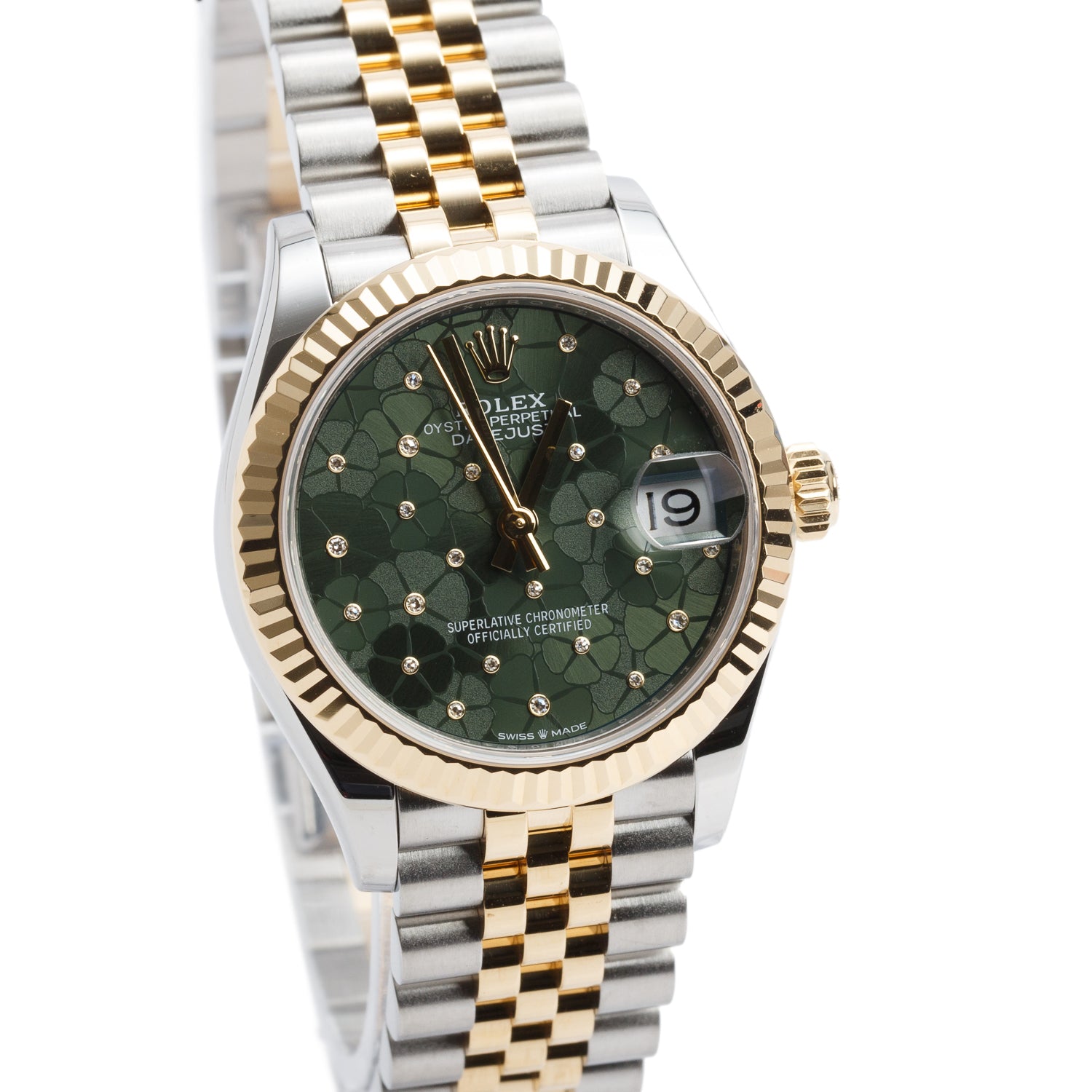 Rolex 2025 Stainless Steel & 18k Yellow Gold Datejust 31 MM Watch Floral Green Diamond Dial 278273 w/ Box & Papers