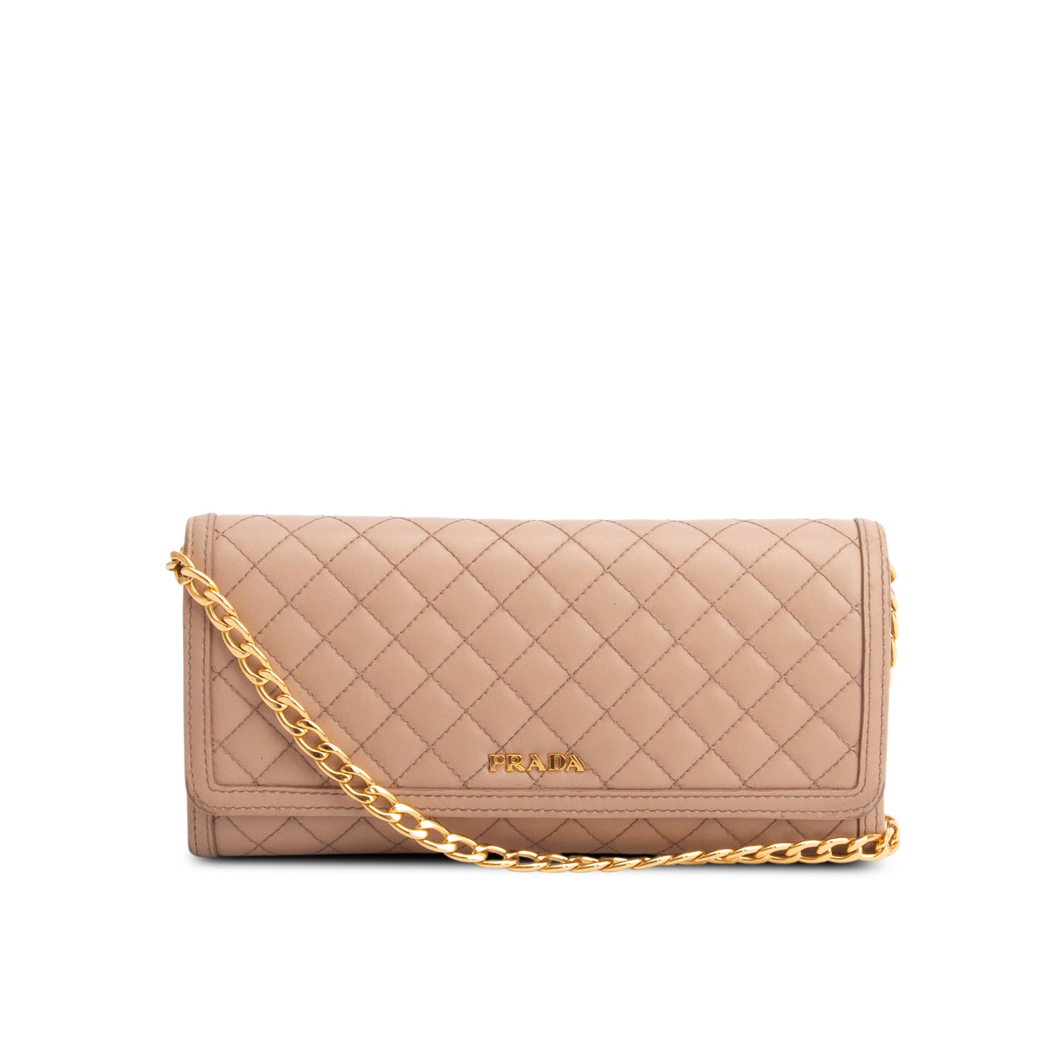 Prada Brown Soft Calf Quilted Wallet on Chain