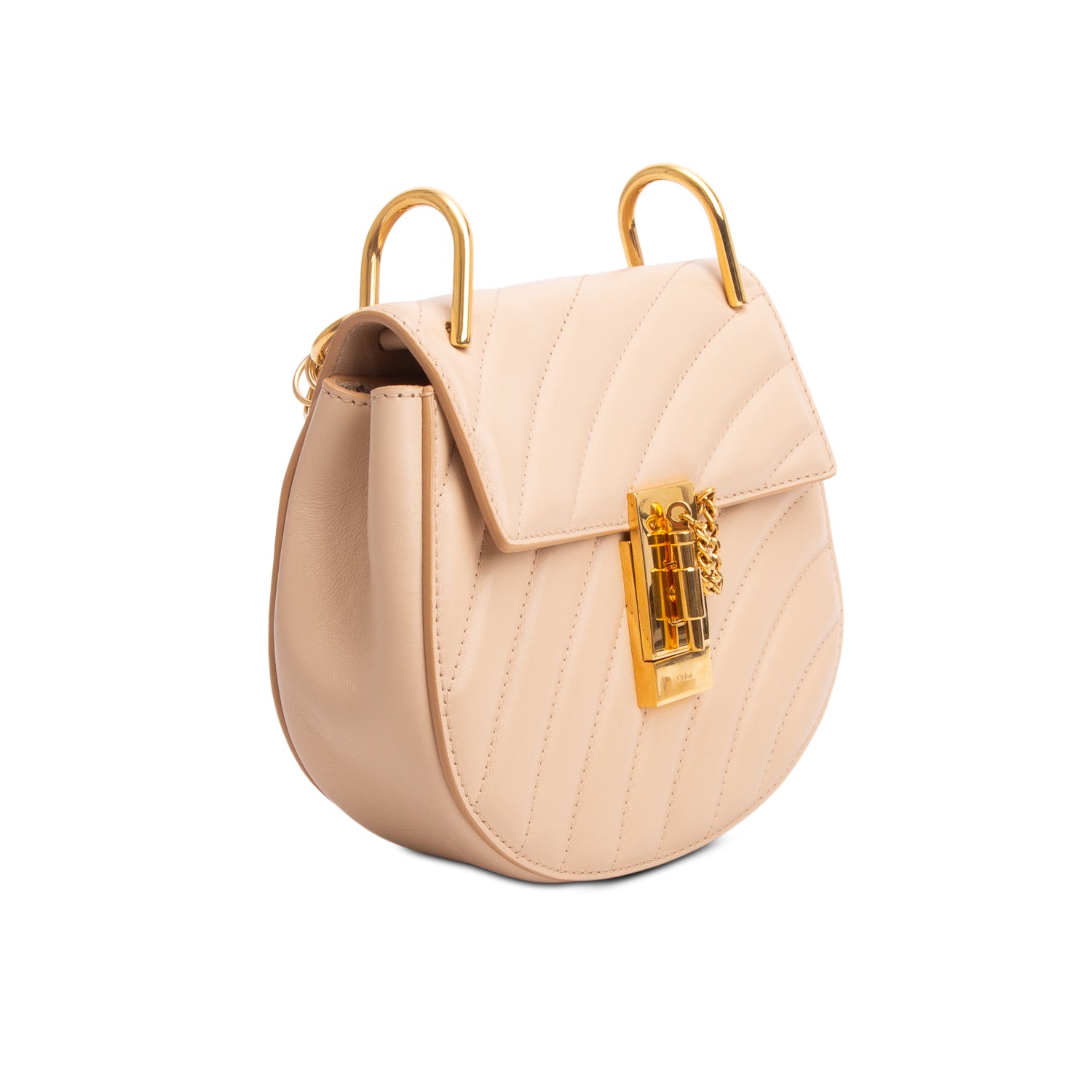 Chloe Beige Calfskin Quilted Mini Drew Bijou Shoulder Bag w/ Strap