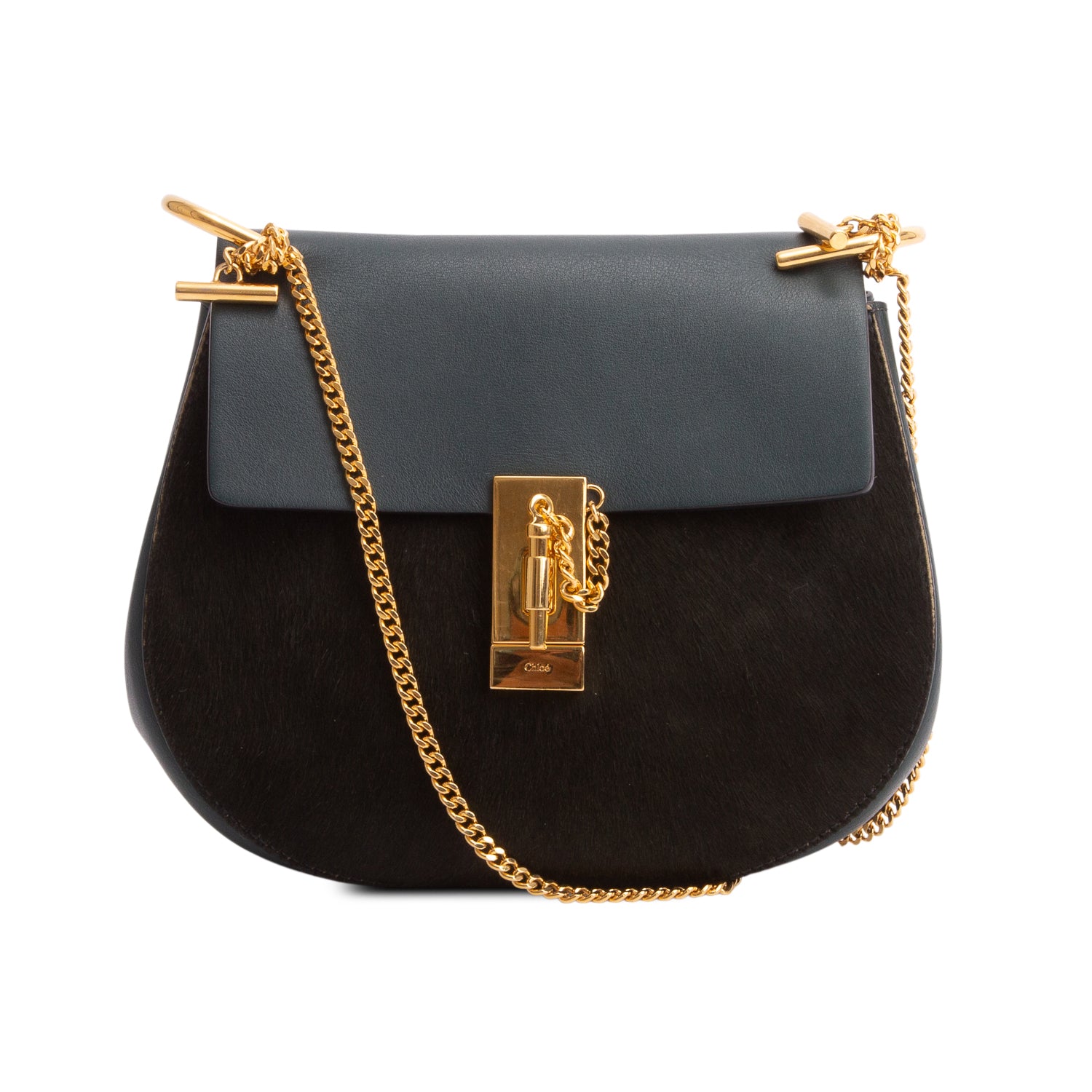 Chloe Green Calfskin & Ponyhair Small Drew Shoulder Bag