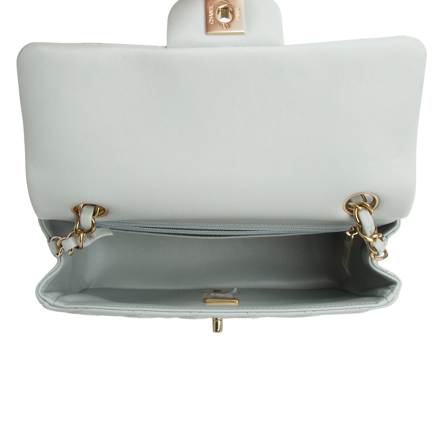 Chanel 2023 Light Grey Lambskin Quilted Leather Mini Rectangular Flap Bag w/ Box & Receipt