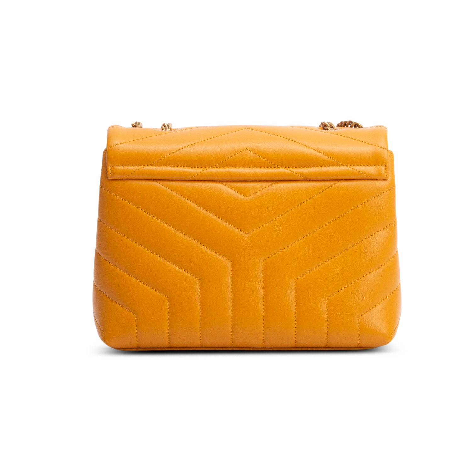 Saint Laurent 2021 Yellow Calfskin Y Quilted Monogram Small Loulou Chain Satchel