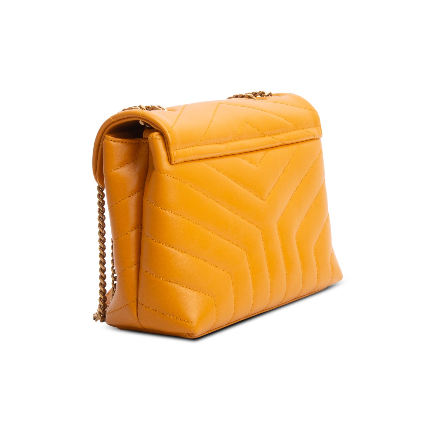 Saint Laurent 2021 Yellow Calfskin Y Quilted Monogram Small Loulou Chain Satchel