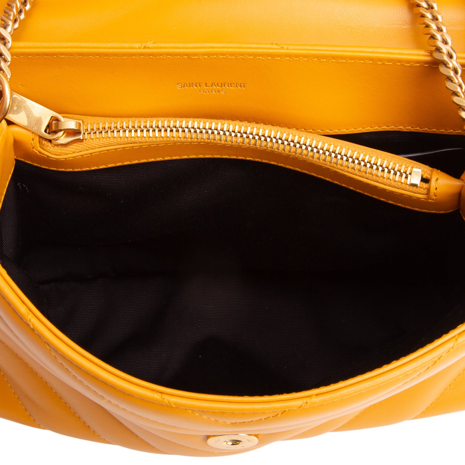 Saint Laurent 2021 Yellow Calfskin Y Quilted Monogram Small Loulou Chain Satchel