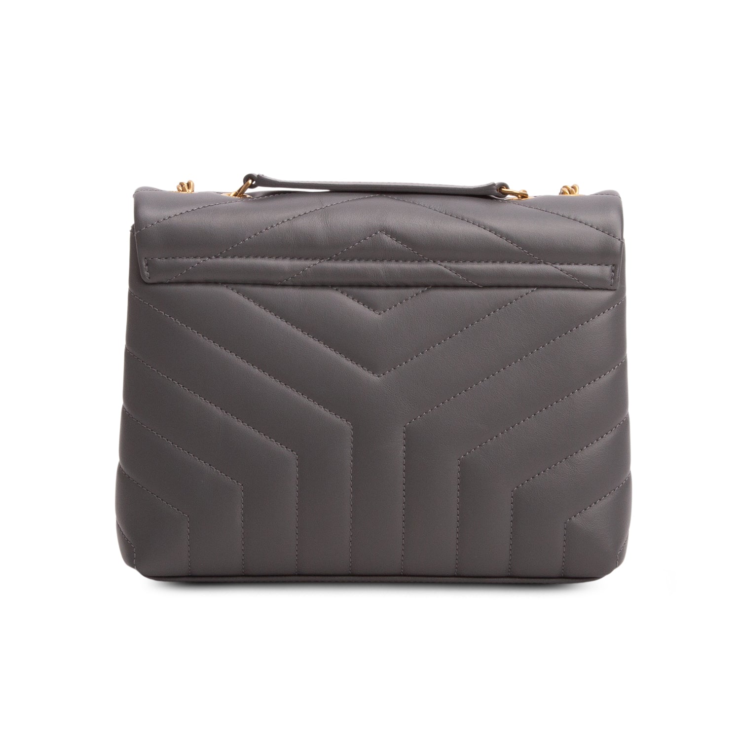 Saint Laurent 2022 Grey Calfskin Y Quilted Monogram Small Loulou Chain Satchel