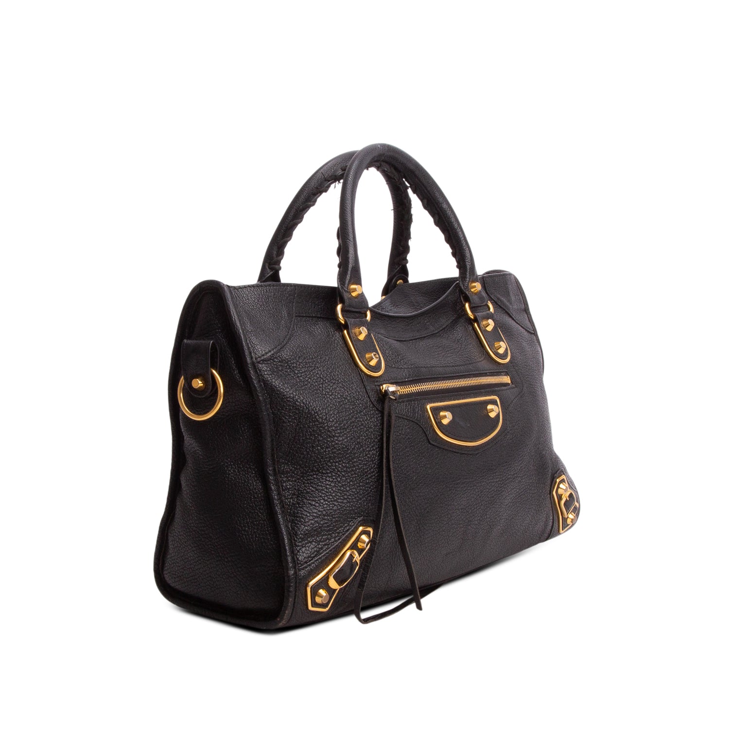 Balenciaga Black Chevre Leather Metallic Edge City Bag w/ Strap
