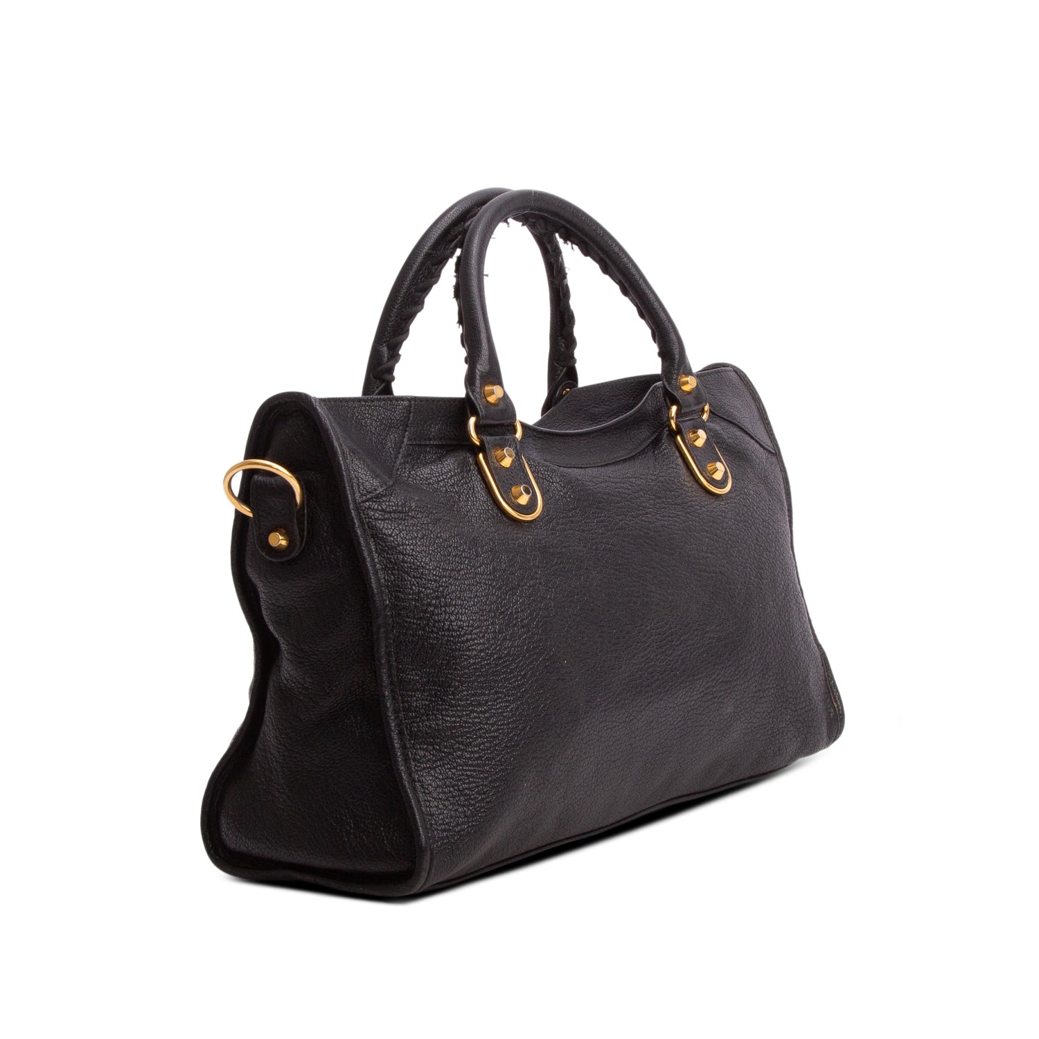 Balenciaga Black Chevre Leather Metallic Edge City Bag w/ Strap