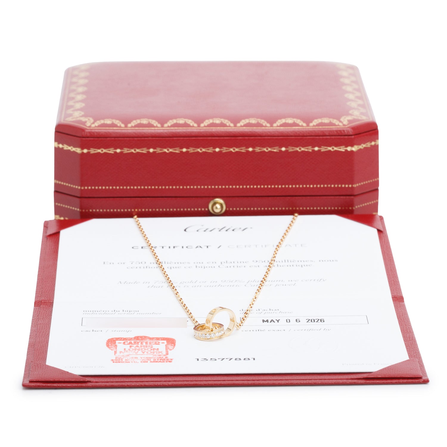 Cartier 2026 18k Yellow Gold Half-Paved Diamond Love Pendant Necklace w/ Box, Receipt & Certificate