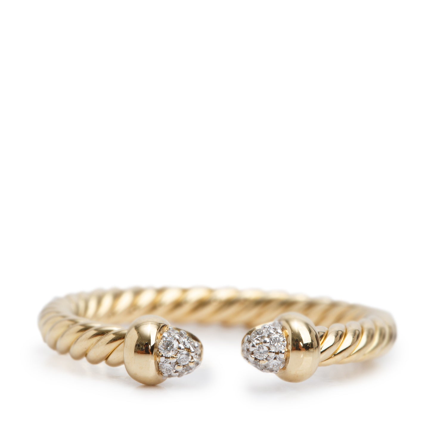 David Yurman 18k Yellow Gold Diamond Micro Cablespira Flex Open Ring, Size 7 w/ Box