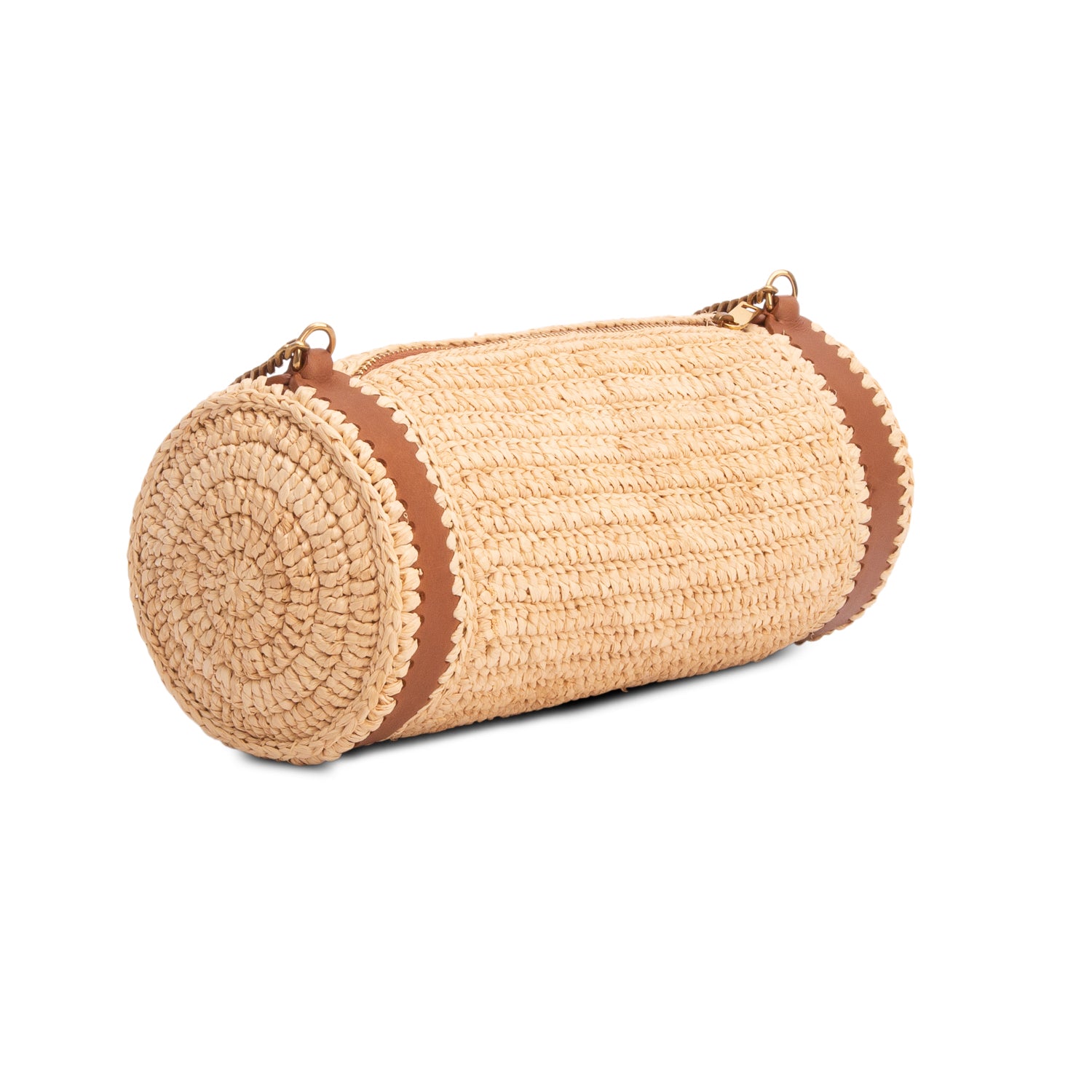 Saint Laurent 2023 Neutral Raffia Small Sade Tube Bag