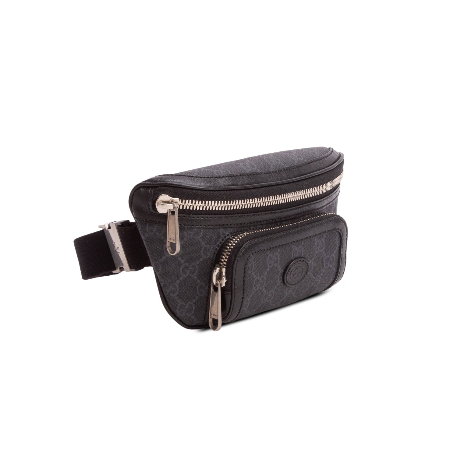 Gucci Black GG Supreme Monogram Textured Calfskin Retro Interlocking G Belt Bag