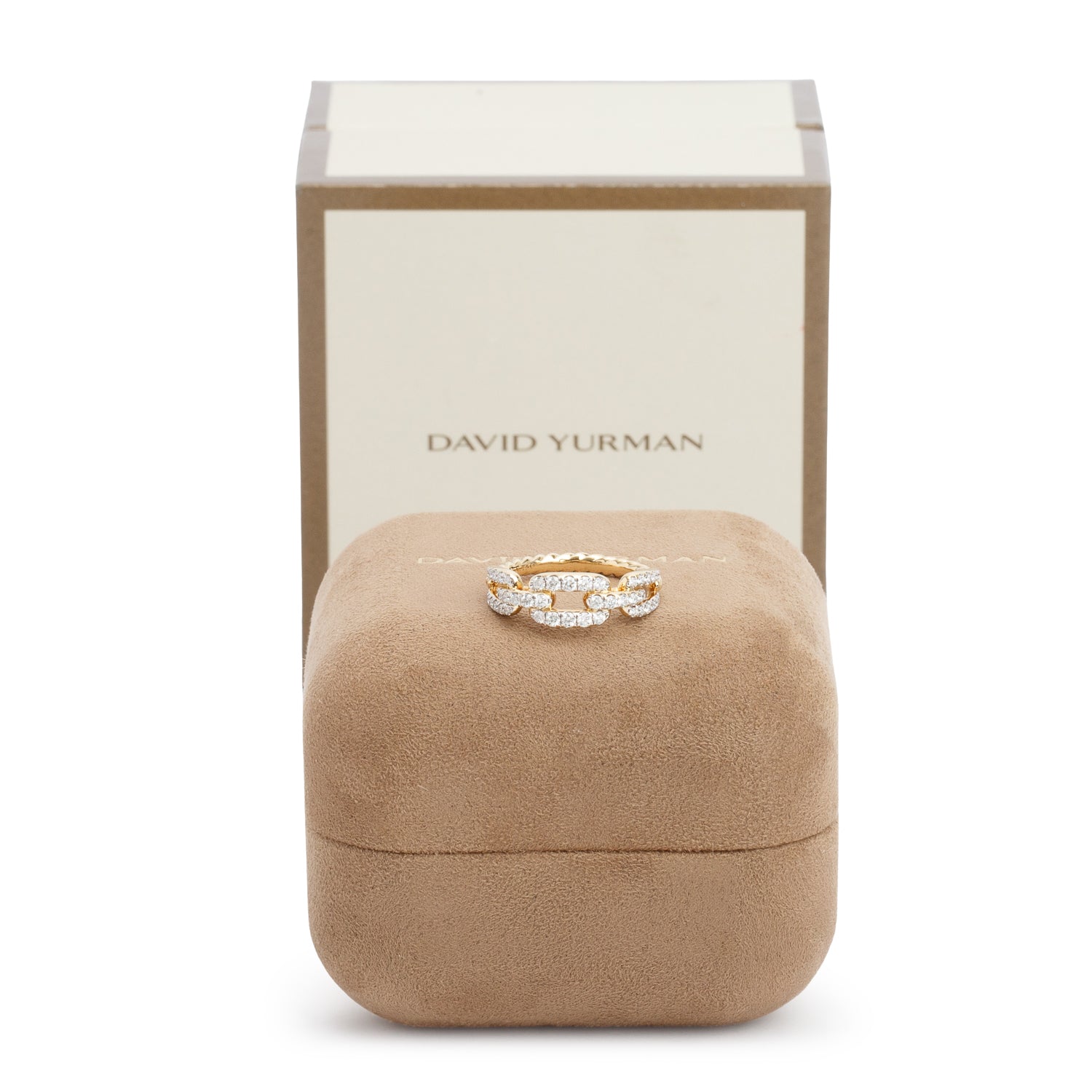 David Yurman 18k Yellow Gold Diamond 7 MM Stax Chain-Link Ring, Size 8 w/ Box
