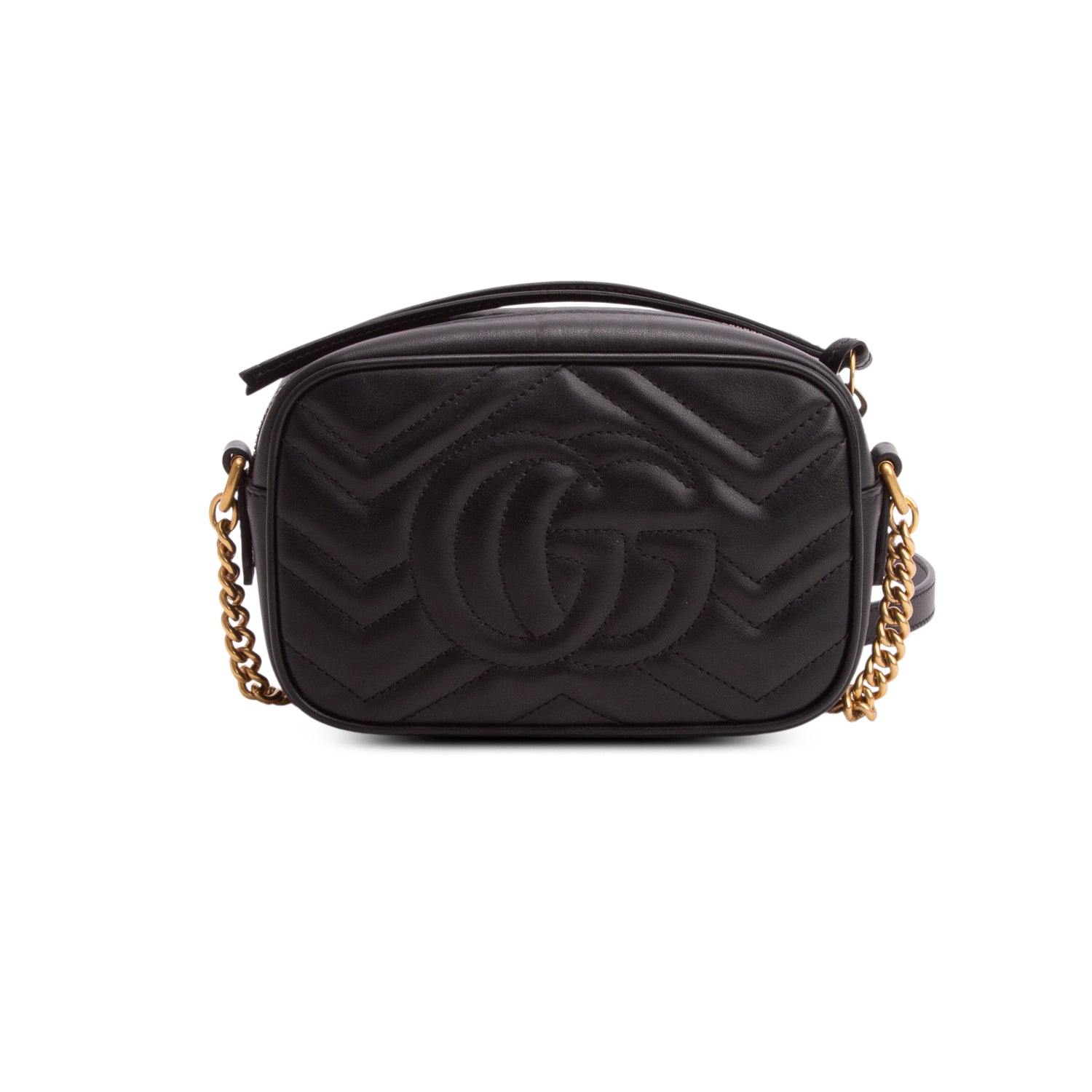 Gucci Black Calfskin Matelasse Mini GG Marmont Chain Shoulder Bag