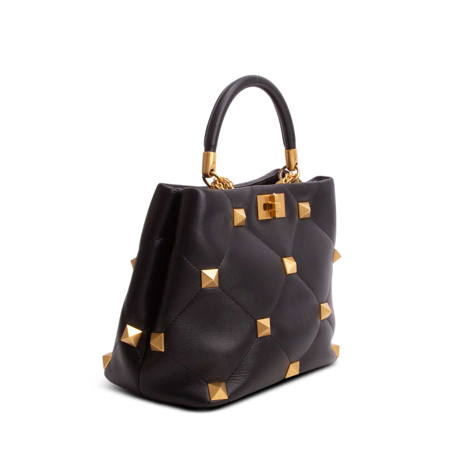Valentino Black Nappa Medium Roman Stud The Handle Bag w/ Strap