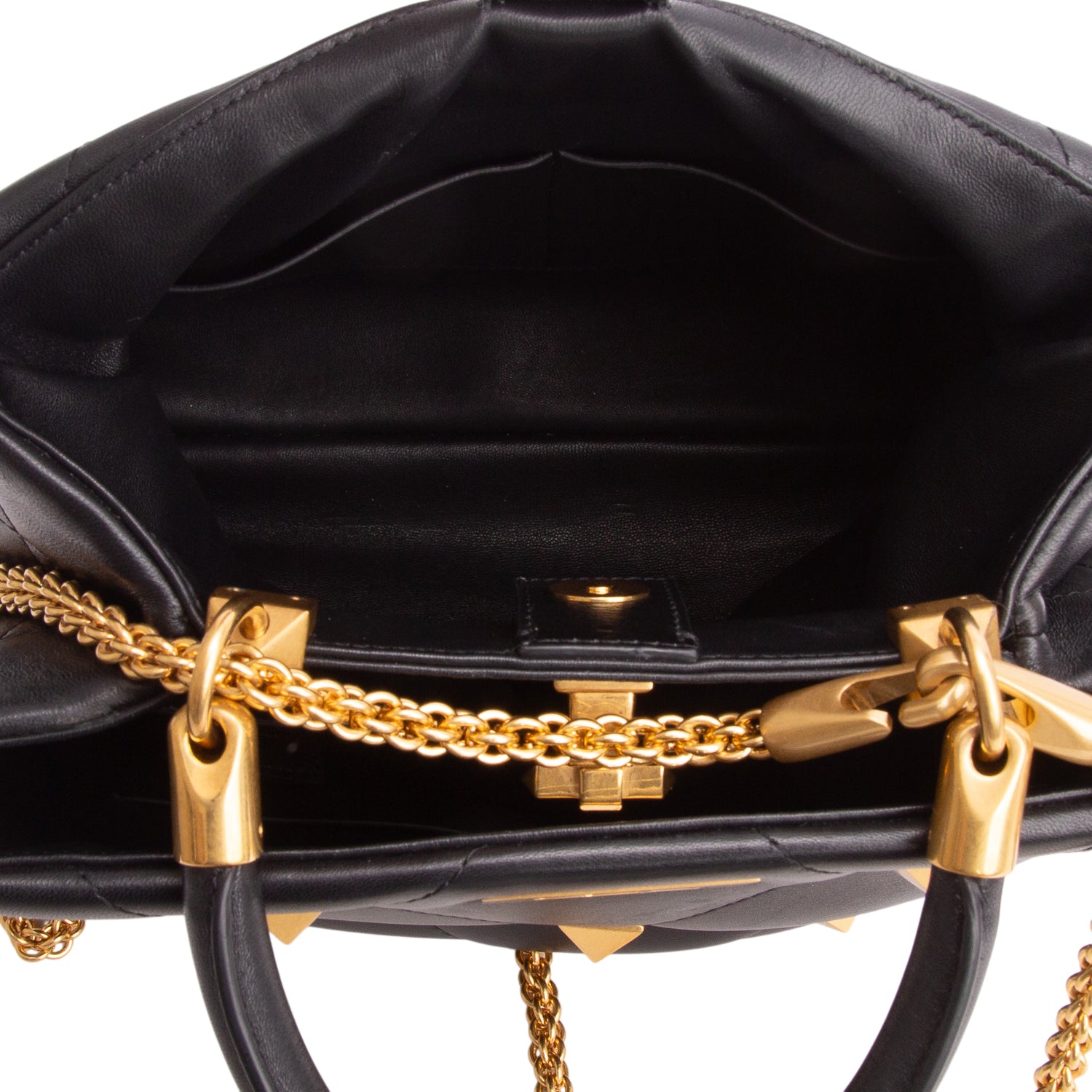 Valentino Black Nappa Medium Roman Stud The Handle Bag w/ Strap