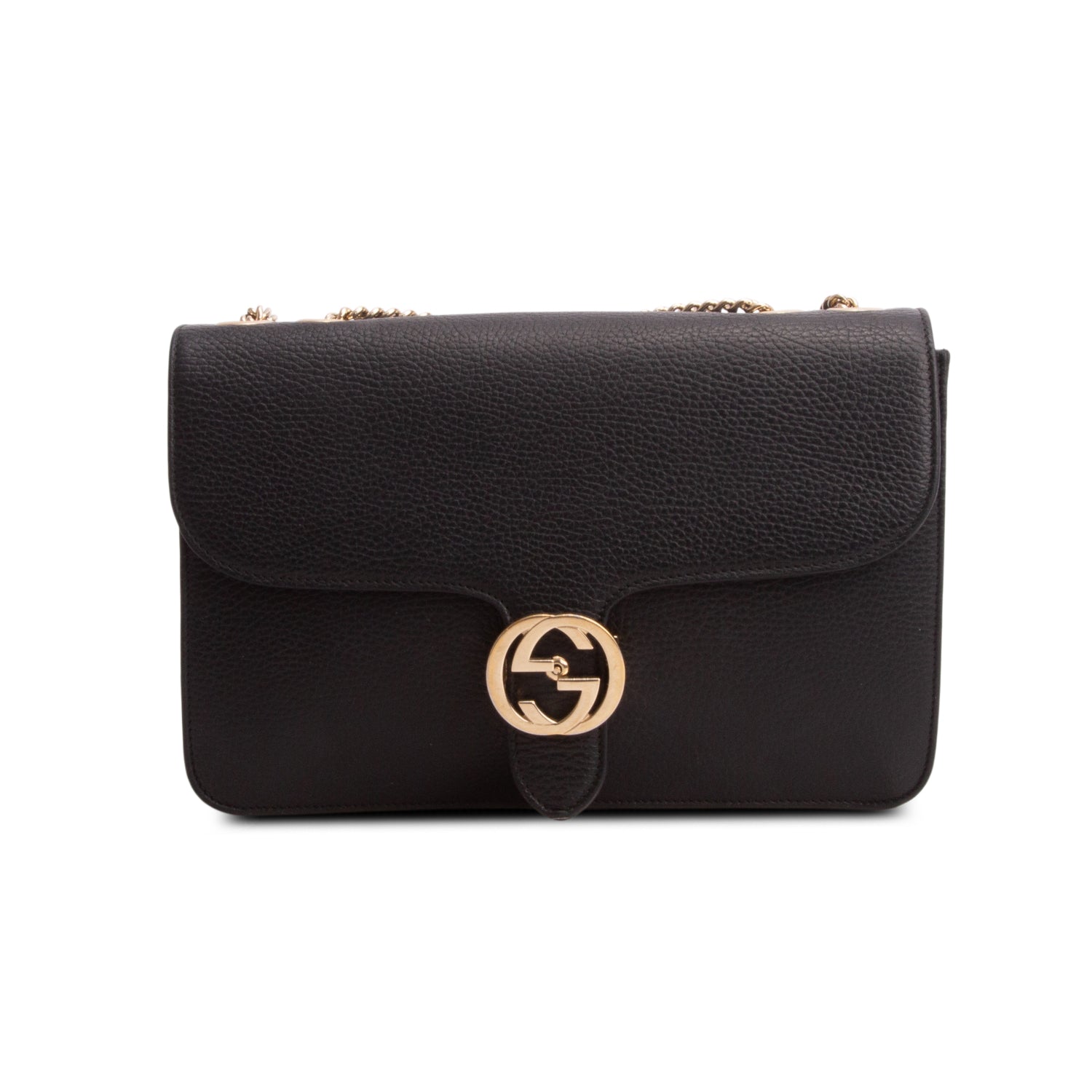 Gucci Black Calfskin Leather Medium Dollar Interlocking GG Shoulder Bag