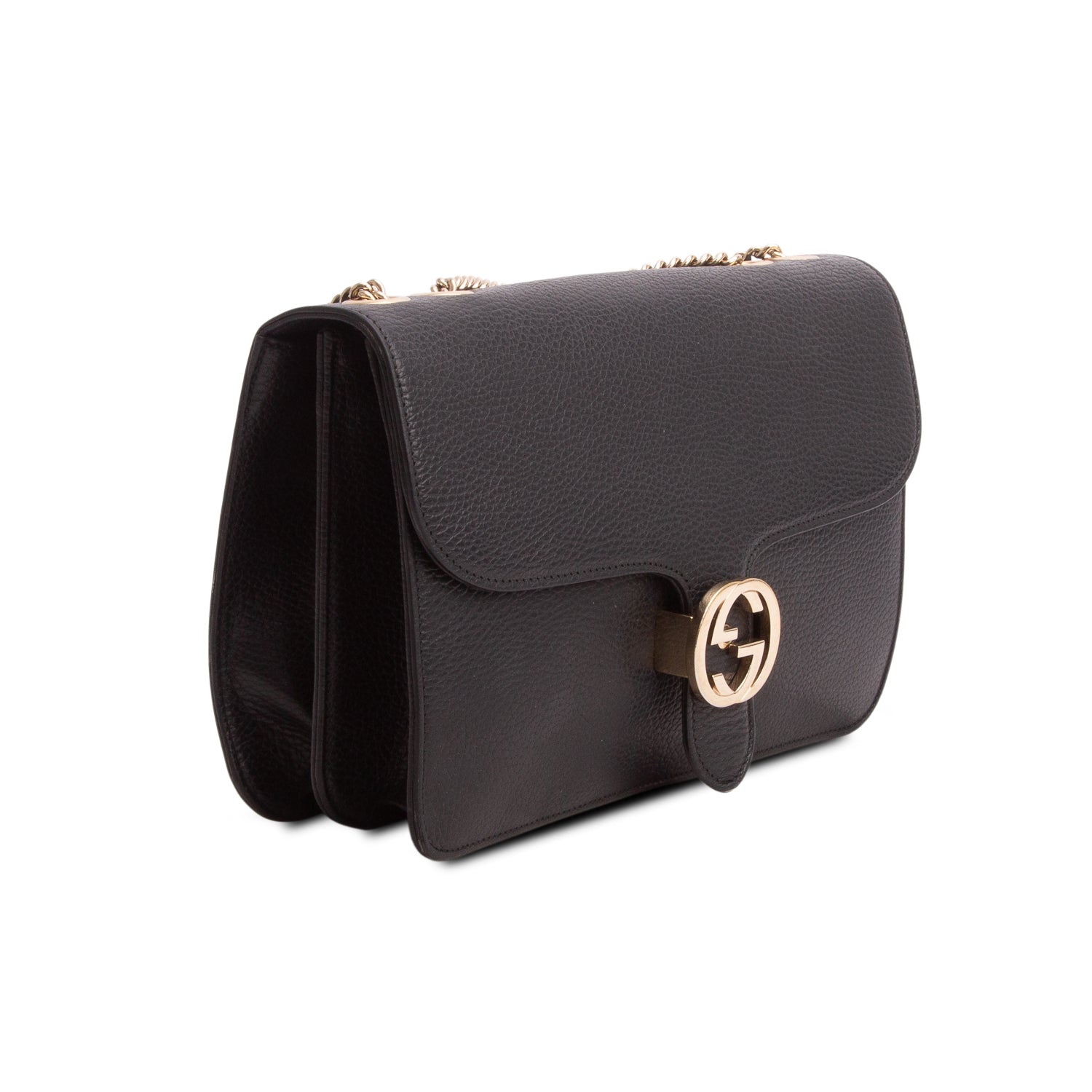 Gucci Black Calfskin Leather Medium Dollar Interlocking GG Shoulder Bag