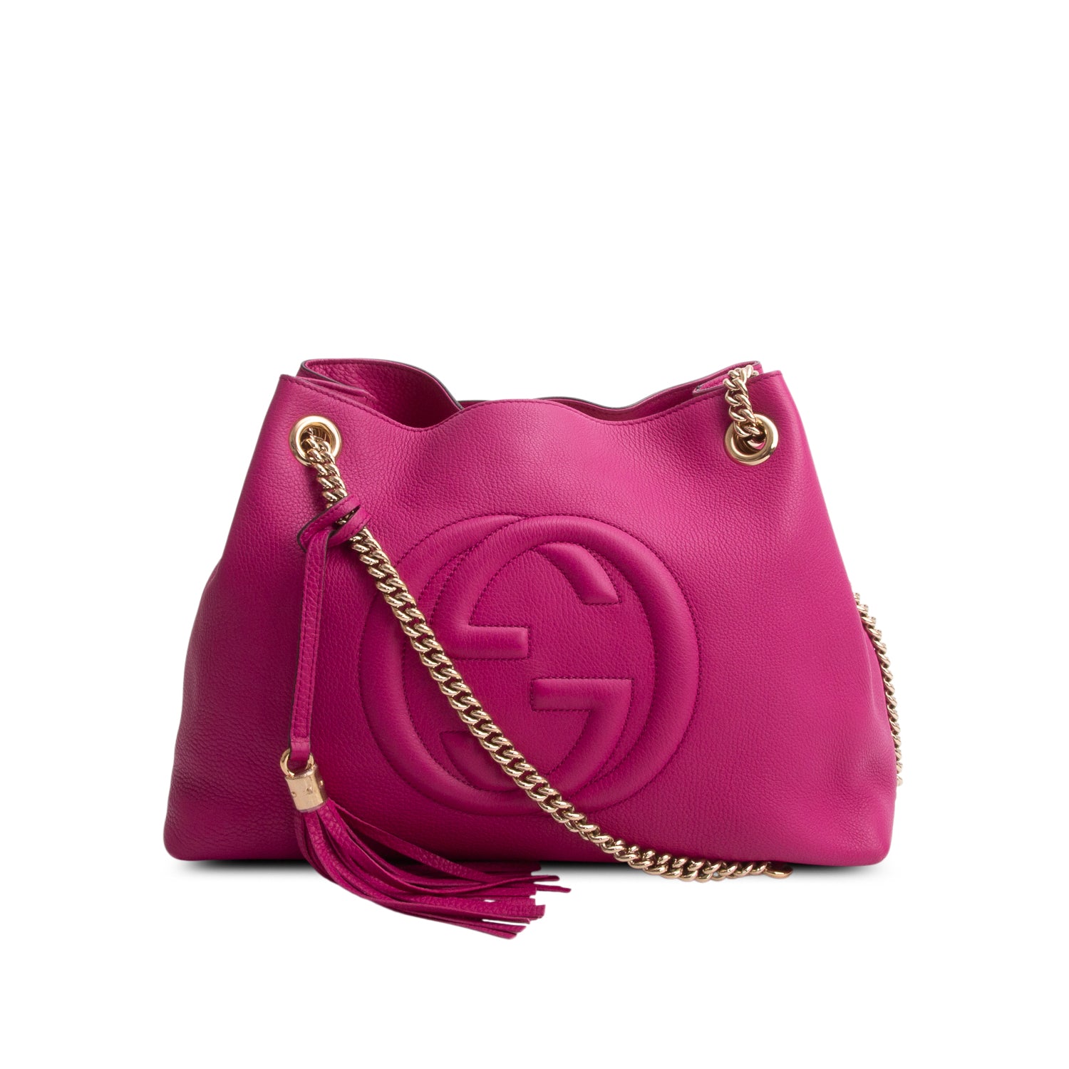 Gucci Fuschia Pebbled Calfskin Medium Soho Chain Shoulder Bag