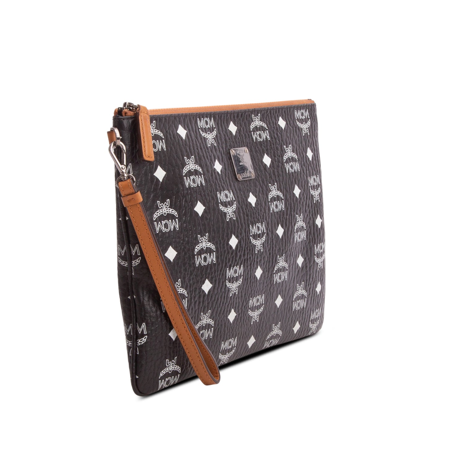 MCM Black Visetos Aren Wristlet Clutch w/ Strap