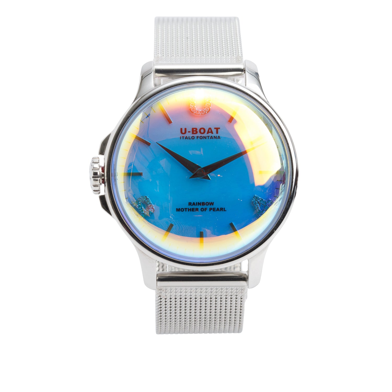 U-Boat Stainless Steel Italo Fontana 38 MM Quartz Watch Rainbow Mother of Pearl Dial w/ Box