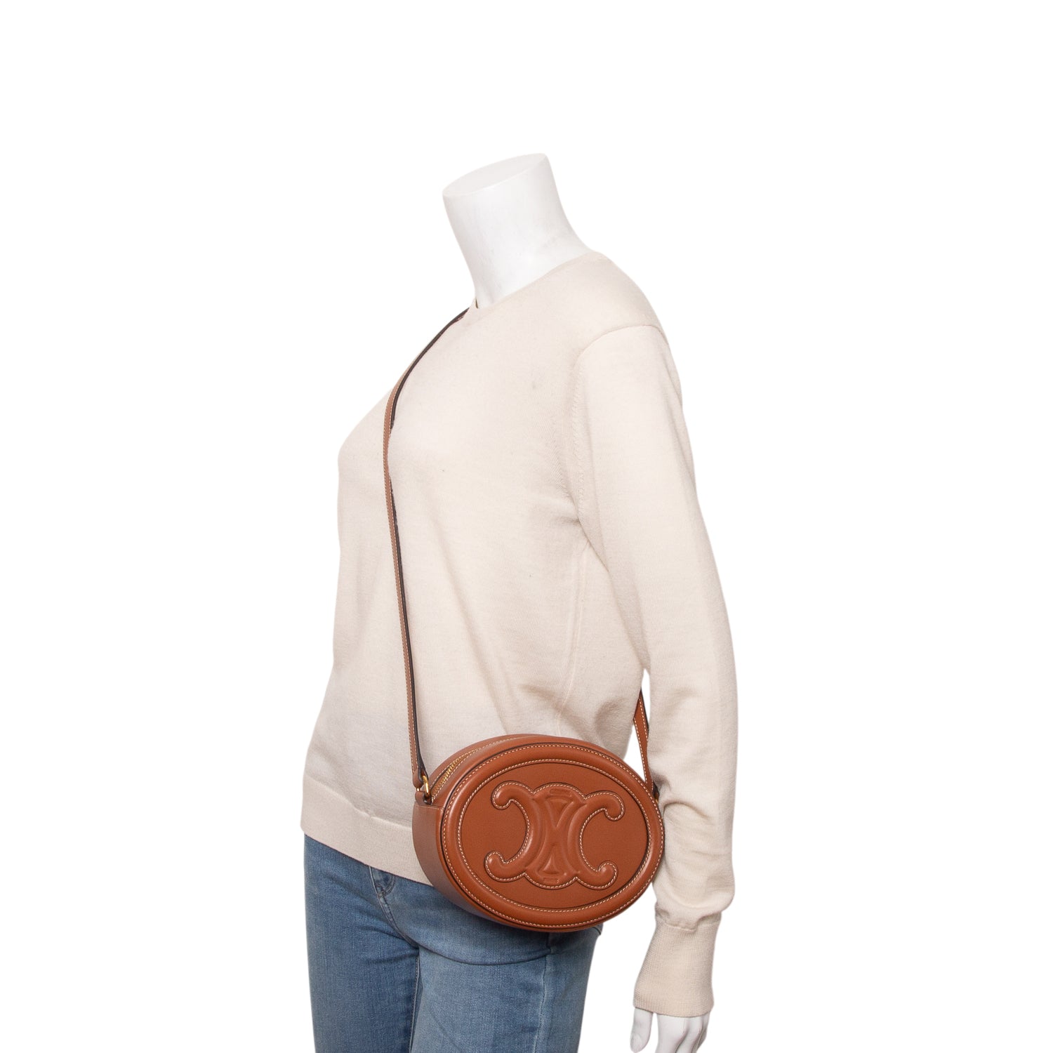 Celine 2022 Brown Smooth Calfskin Triomphe Oval Crossbody