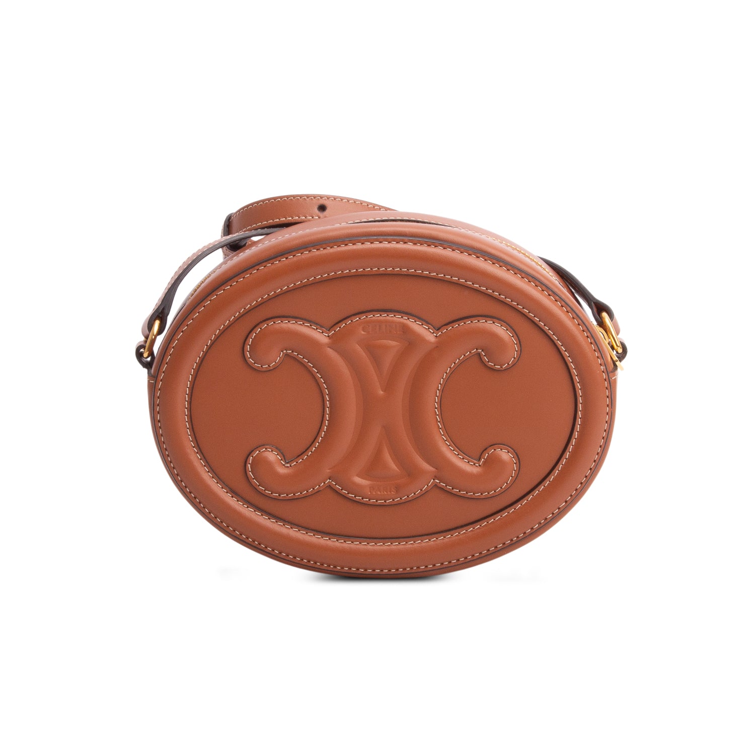 Celine 2022 Brown Smooth Calfskin Triomphe Oval Crossbody